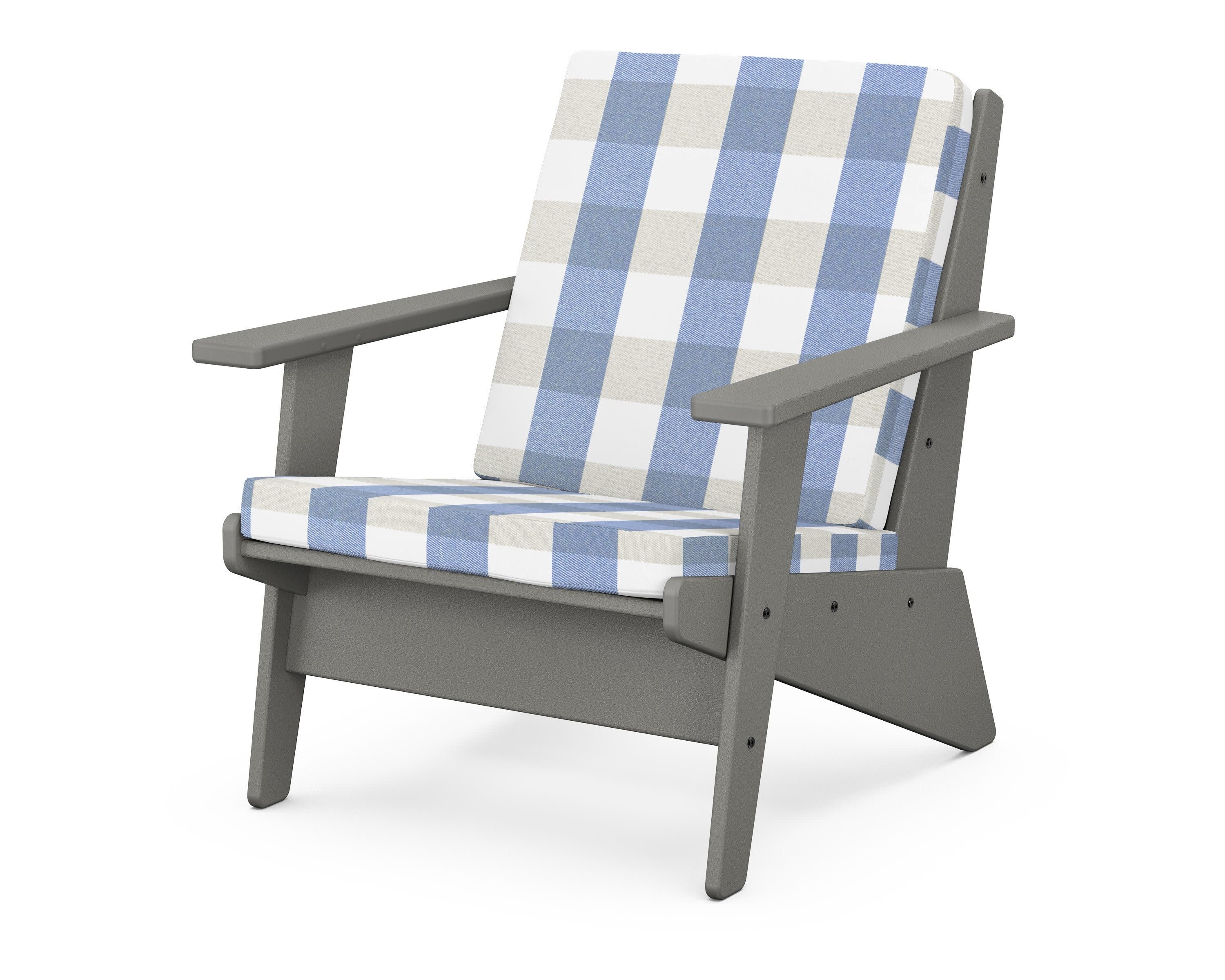 Riviera Modern Lounge Chair in Slate Grey / Buffalo Plaid Sky Blue