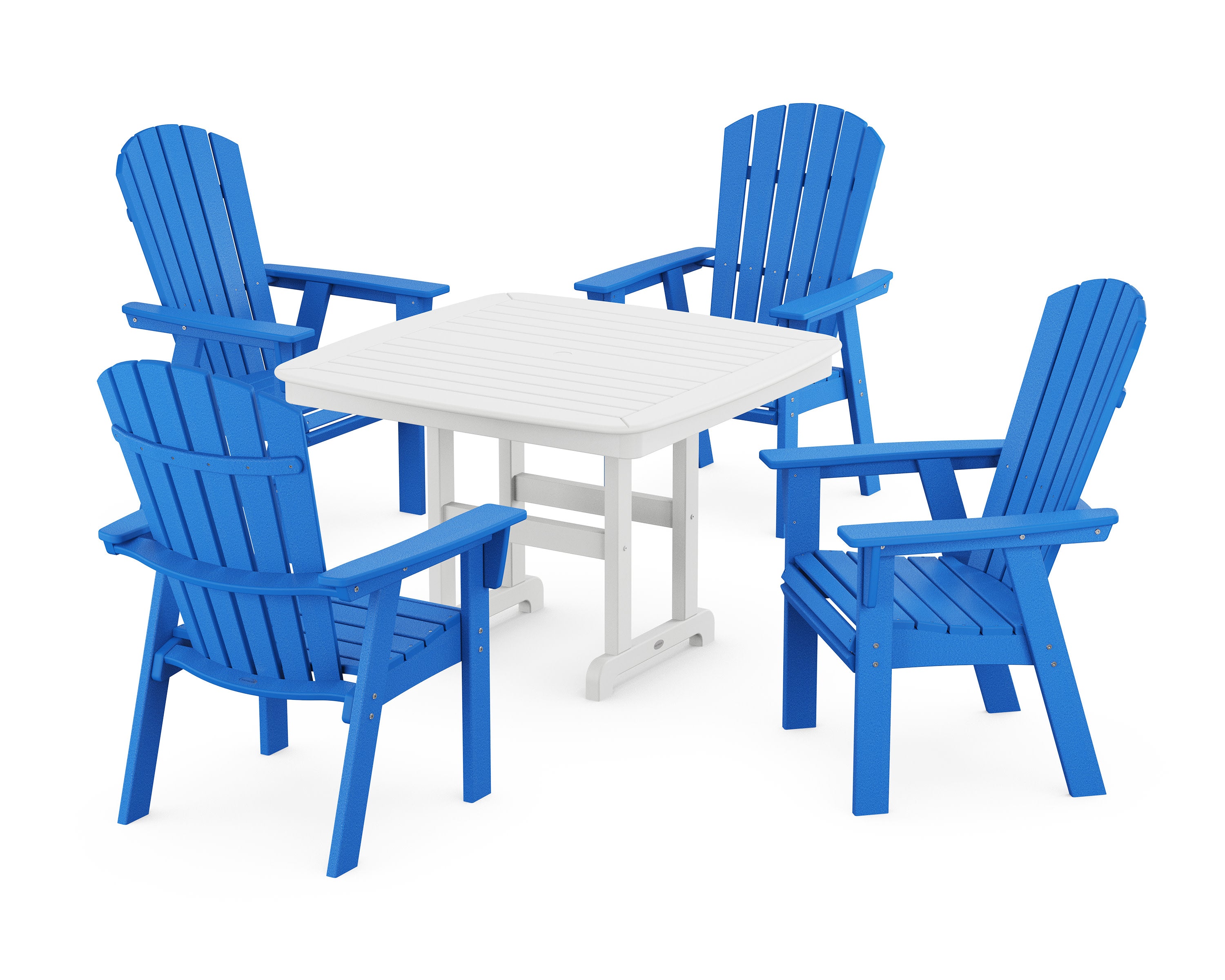 Nautical Curveback Adirondack 5-Piece Dining Set in Pacific Blue / White