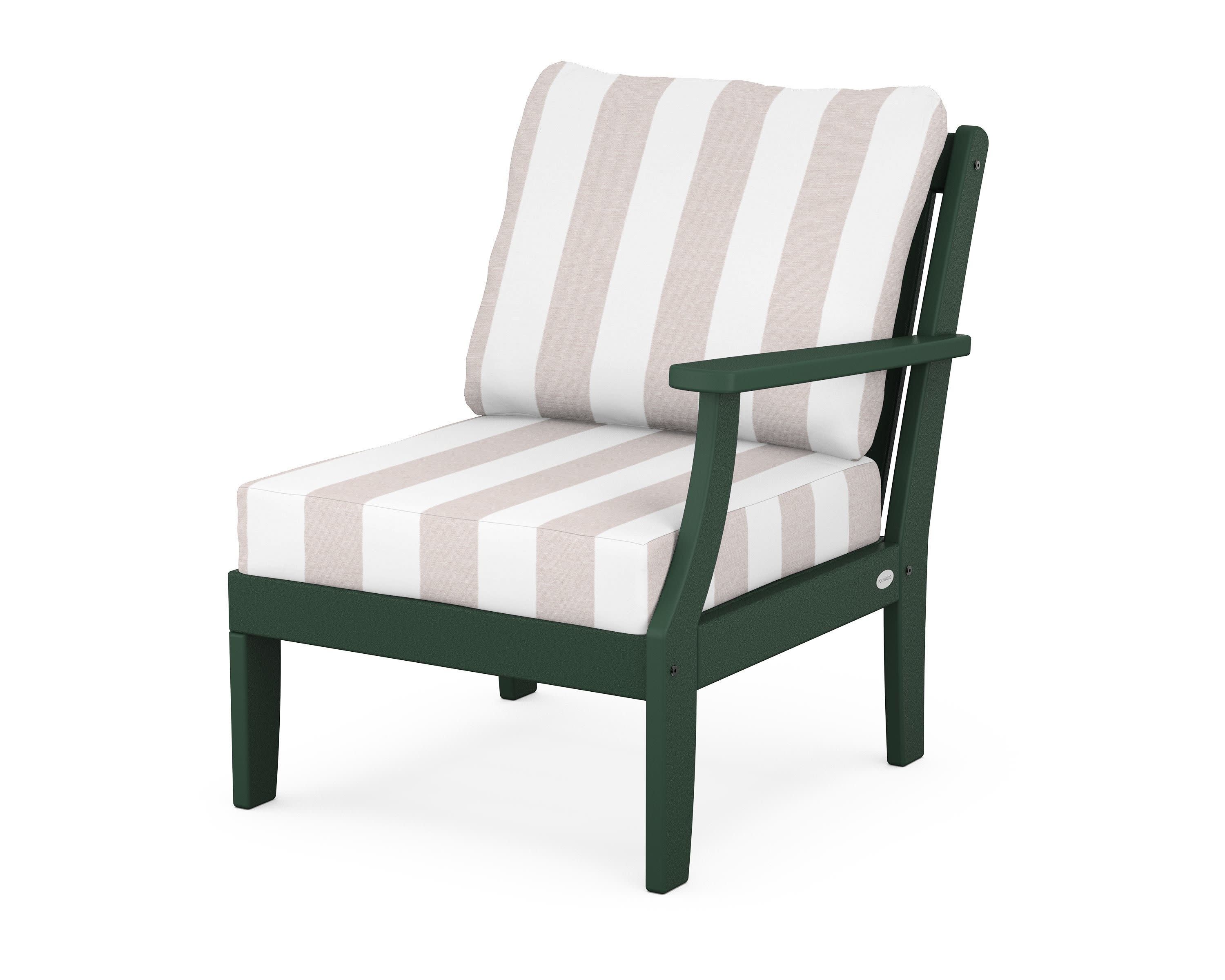 Braxton Modular Right Arm Chair in Green / Cabana Stripe Dune Burlap