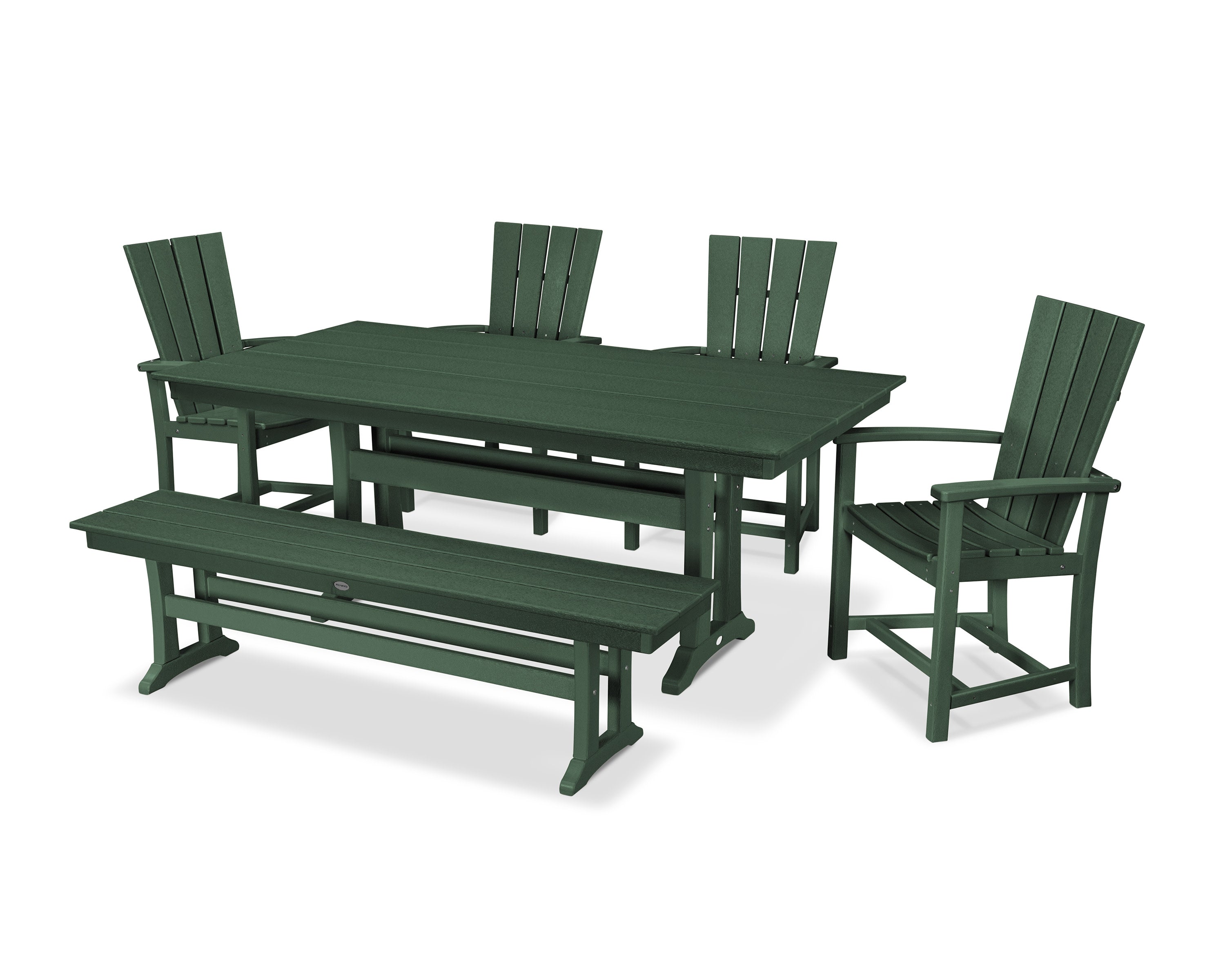 Quattro 6-Piece Farmhouse Dining Set with Trestle Legs and Bench in Green