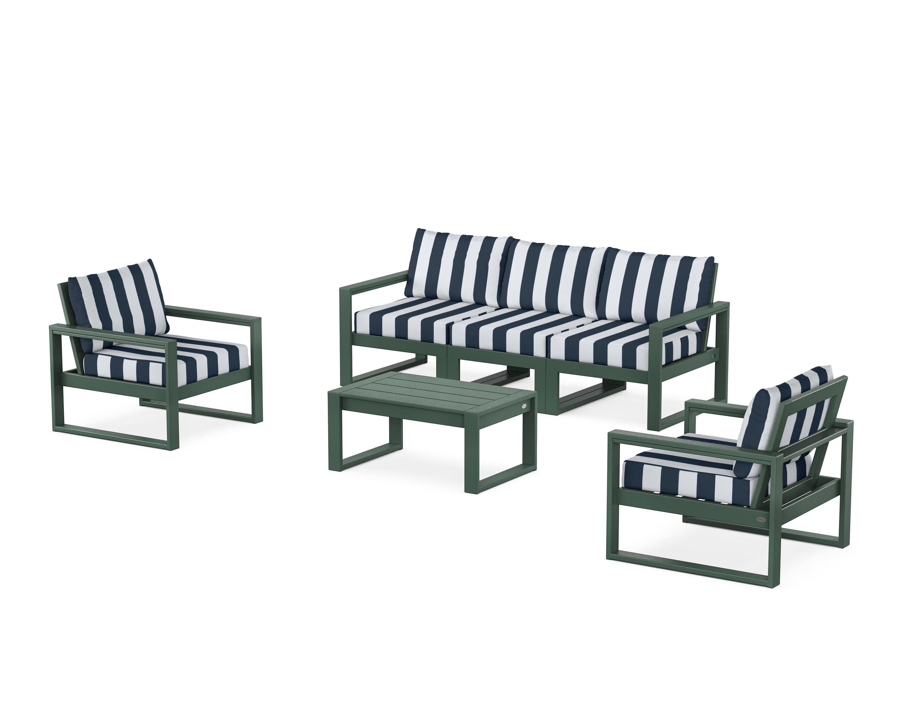 EDGE Sectional 4-Piece Deep Seating Set with Sofa in Green / Cabana Stripe Marine Indigo
