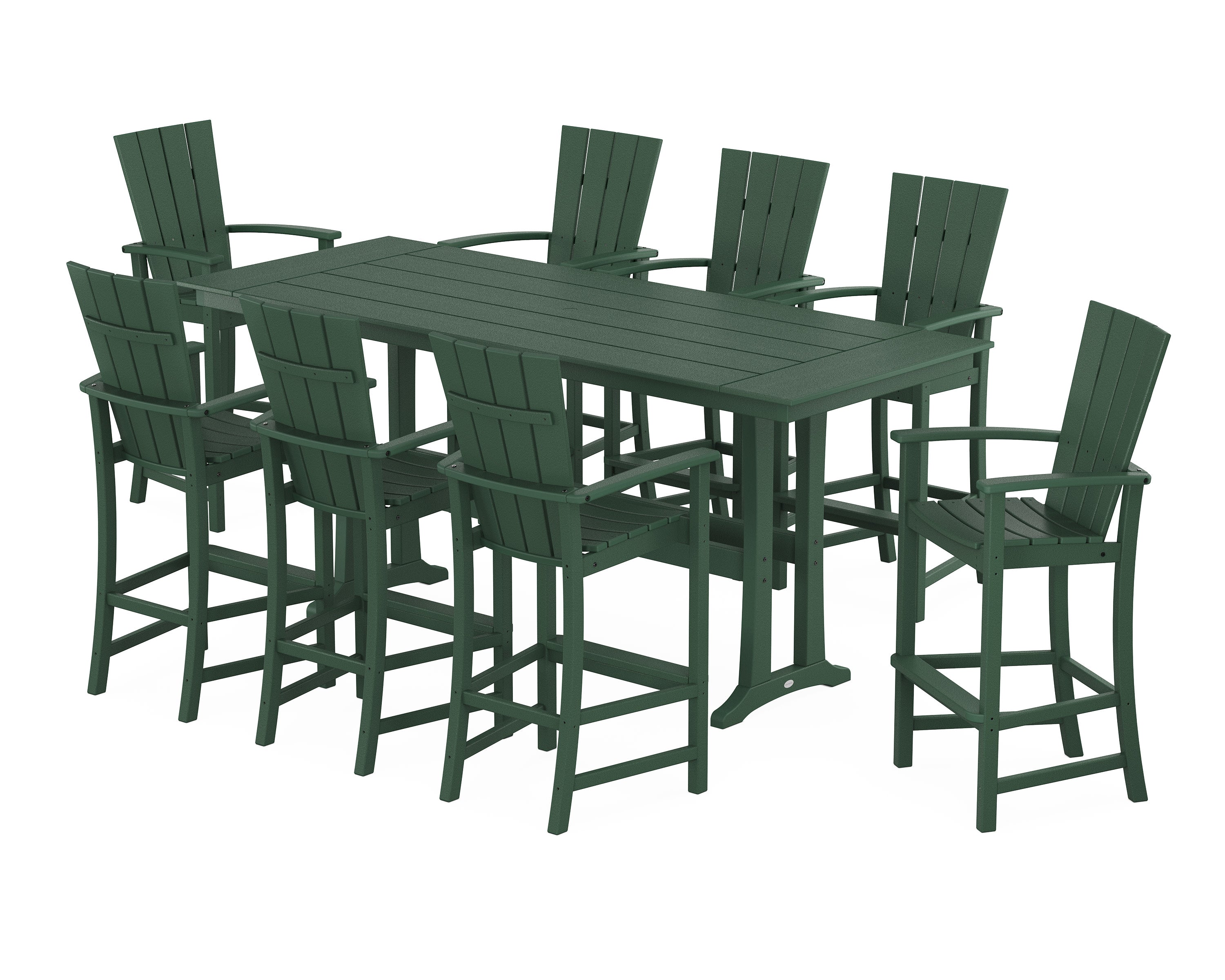 Quattro Adirondack 9-Piece Farmhouse Bar Set with Trestle Legs in Green