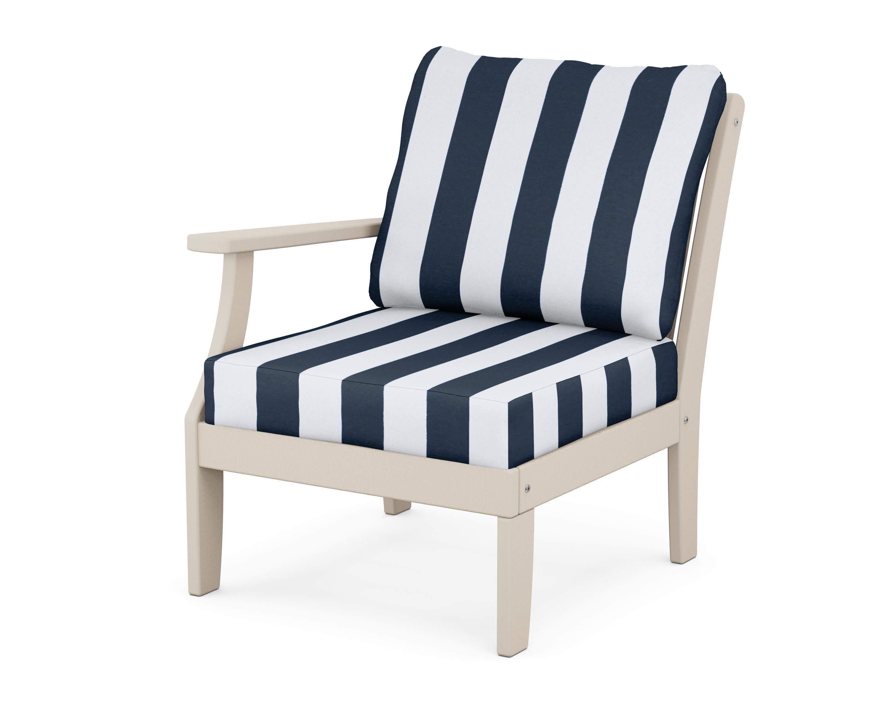 Braxton Modular Left Arm Chair in Sand / Cabana Stripe Marine Indigo