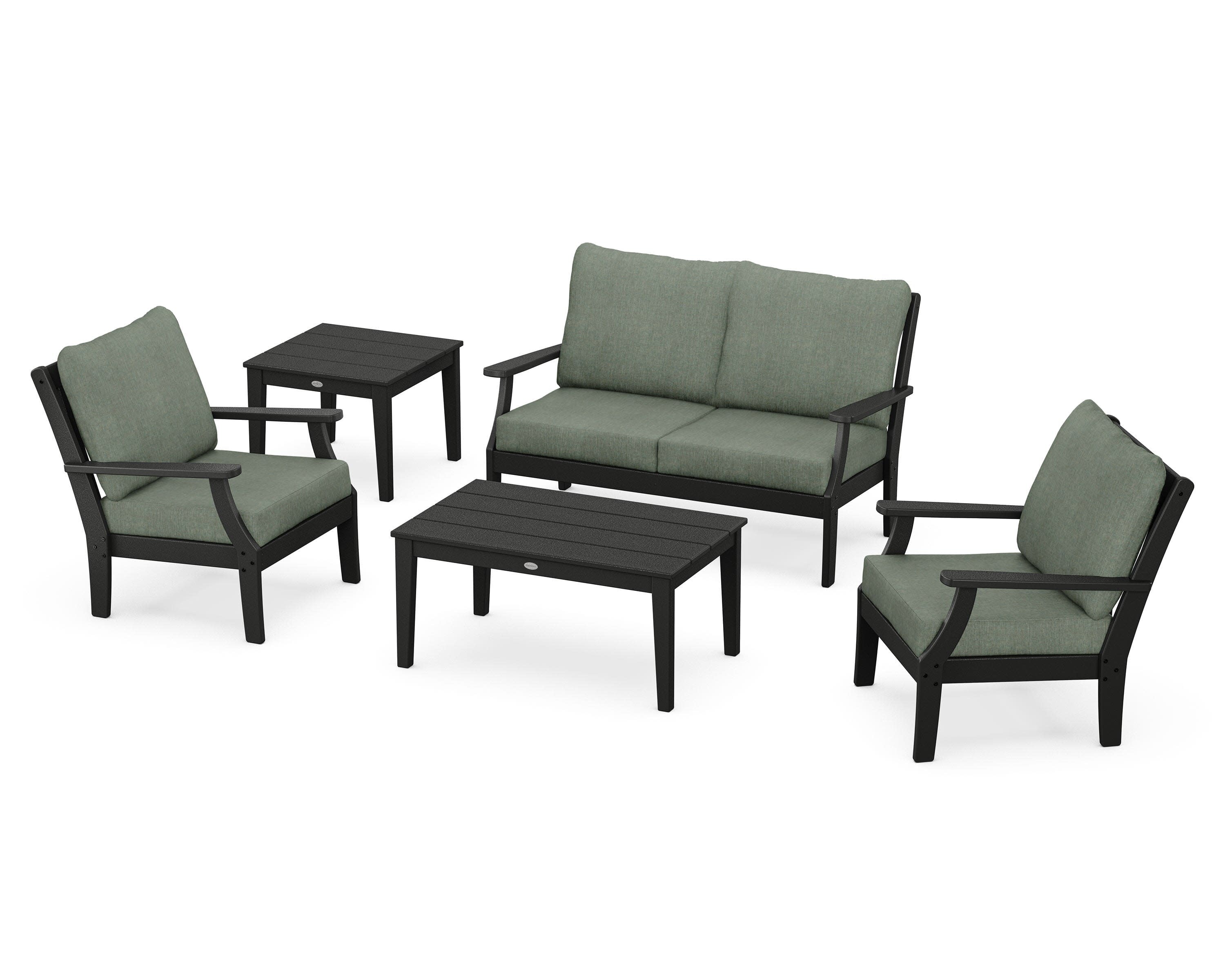 Braxton 5-Piece Deep Seating Set in Black / Cast Sage
