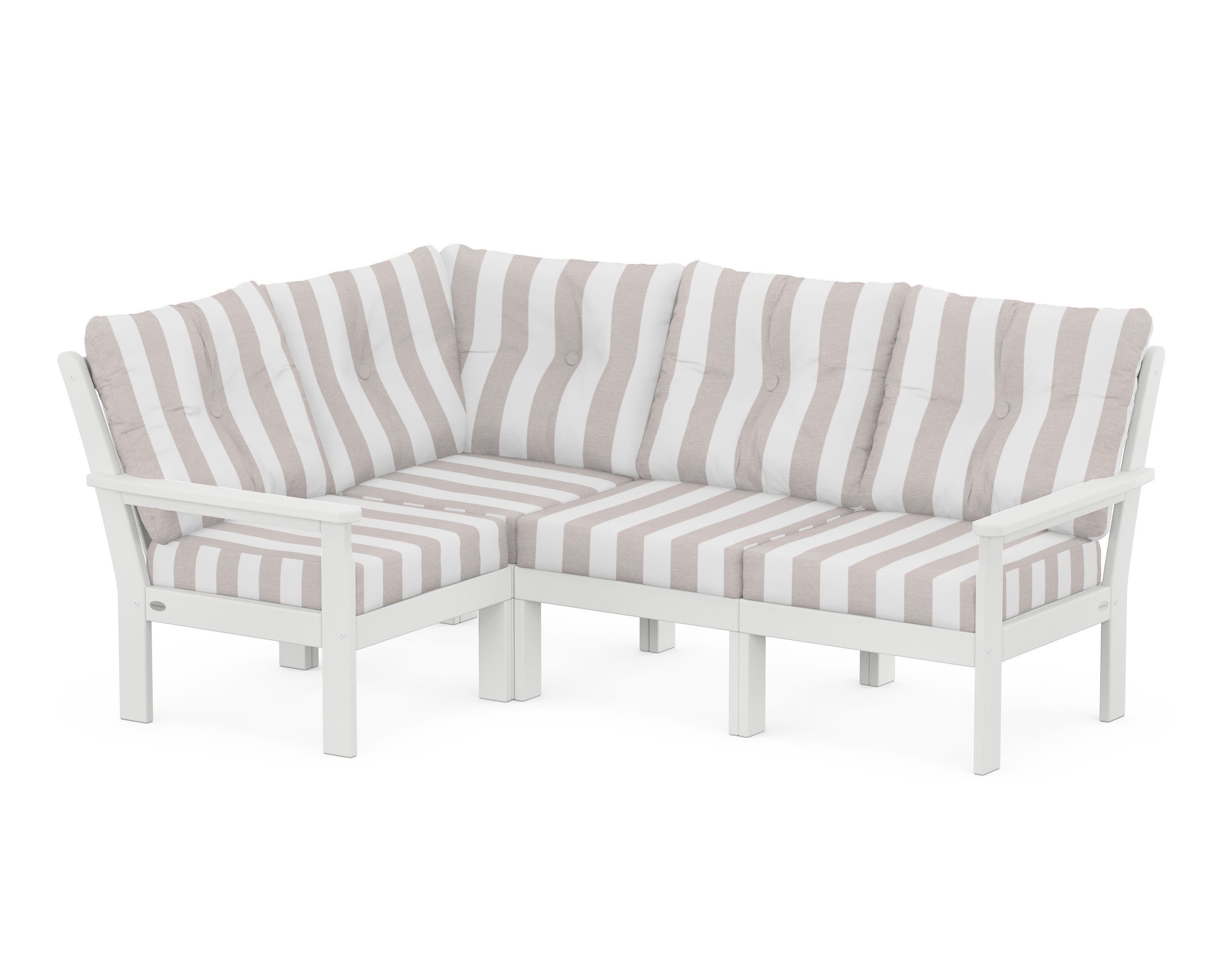 Vineyard 4-Piece Sectional in White / Cabana Stripe Dune Burlap