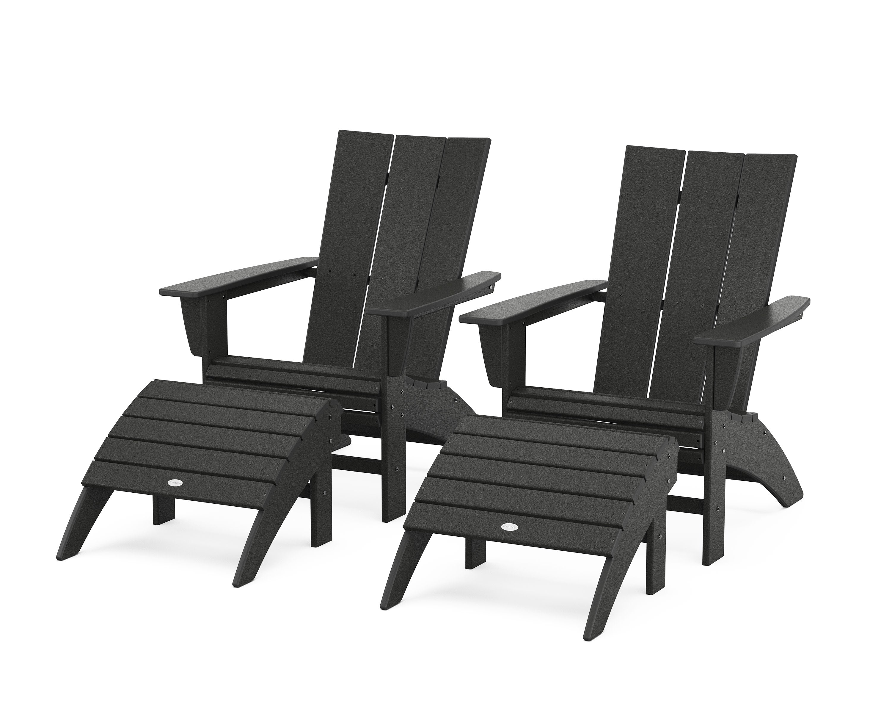 Modern Curveback Adirondack Chair 4-Piece Set with Ottomans in Black