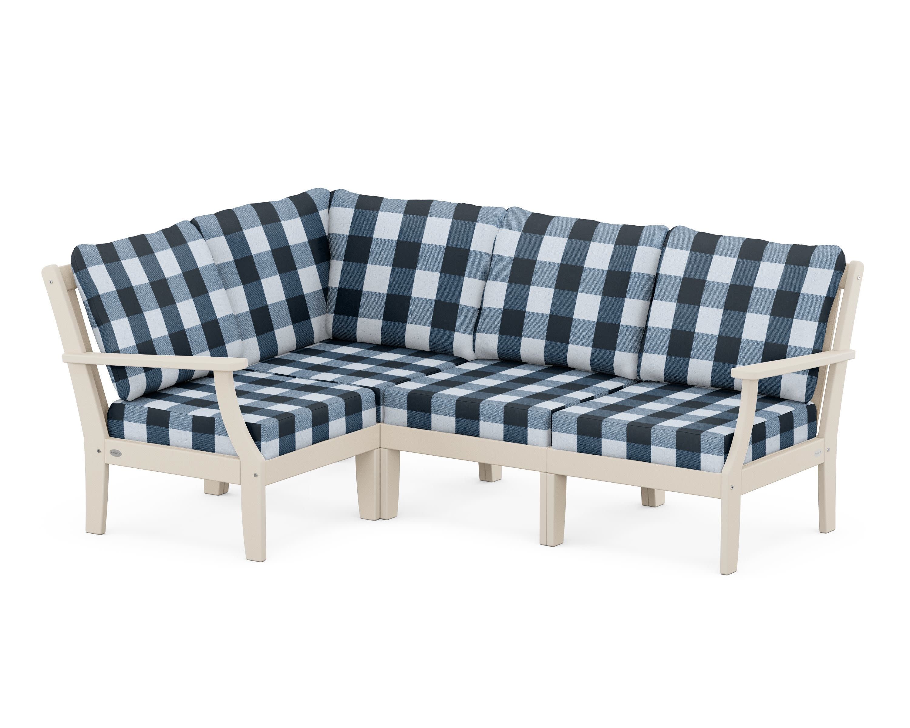 Braxton Modular 4-Piece Deep Seating Set in Sand / Buffalo Plaid Marine Indigo