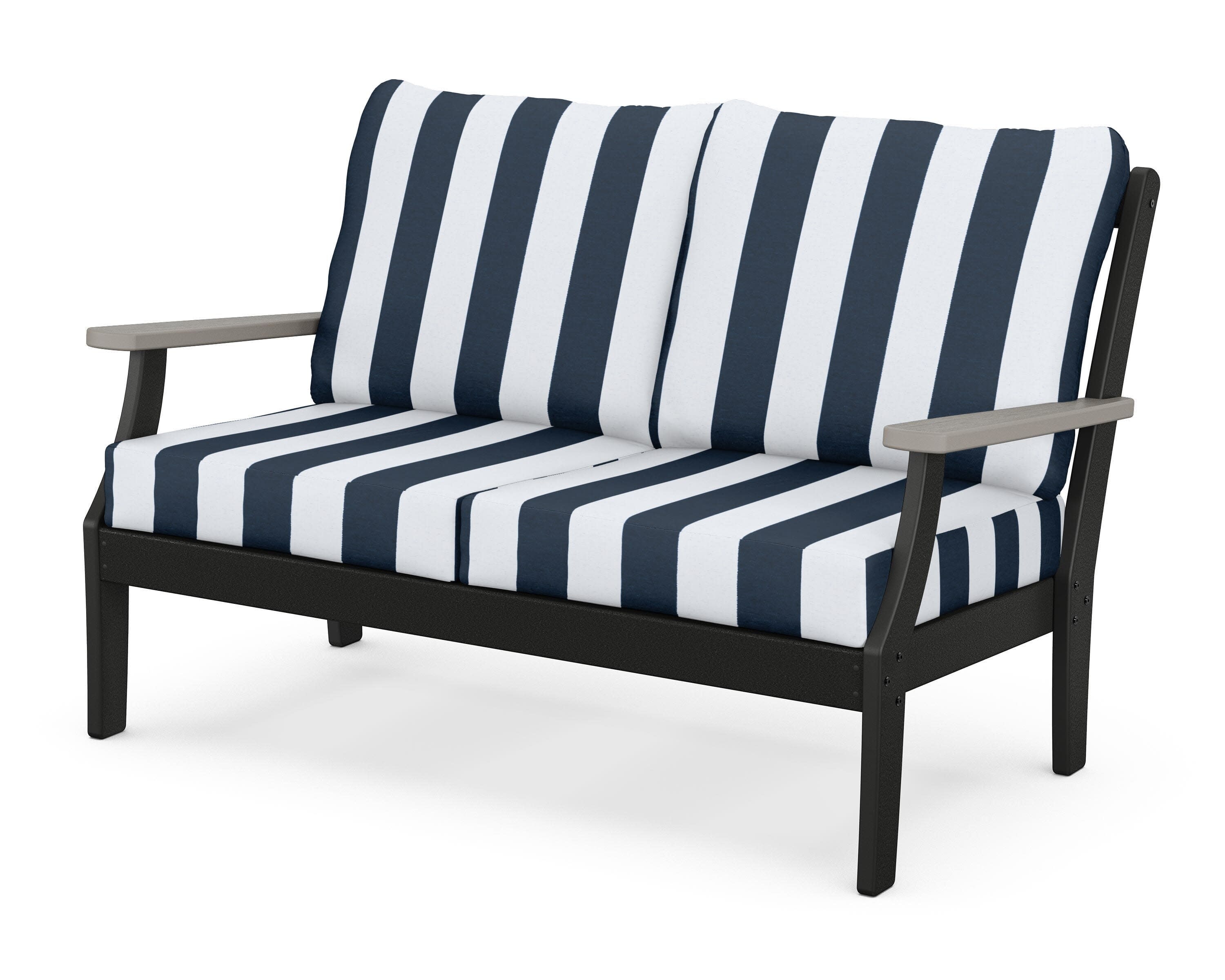 Braxton Deep Seating Loveseat in Black / Driftwood / Cabana Stripe Marine Indigo