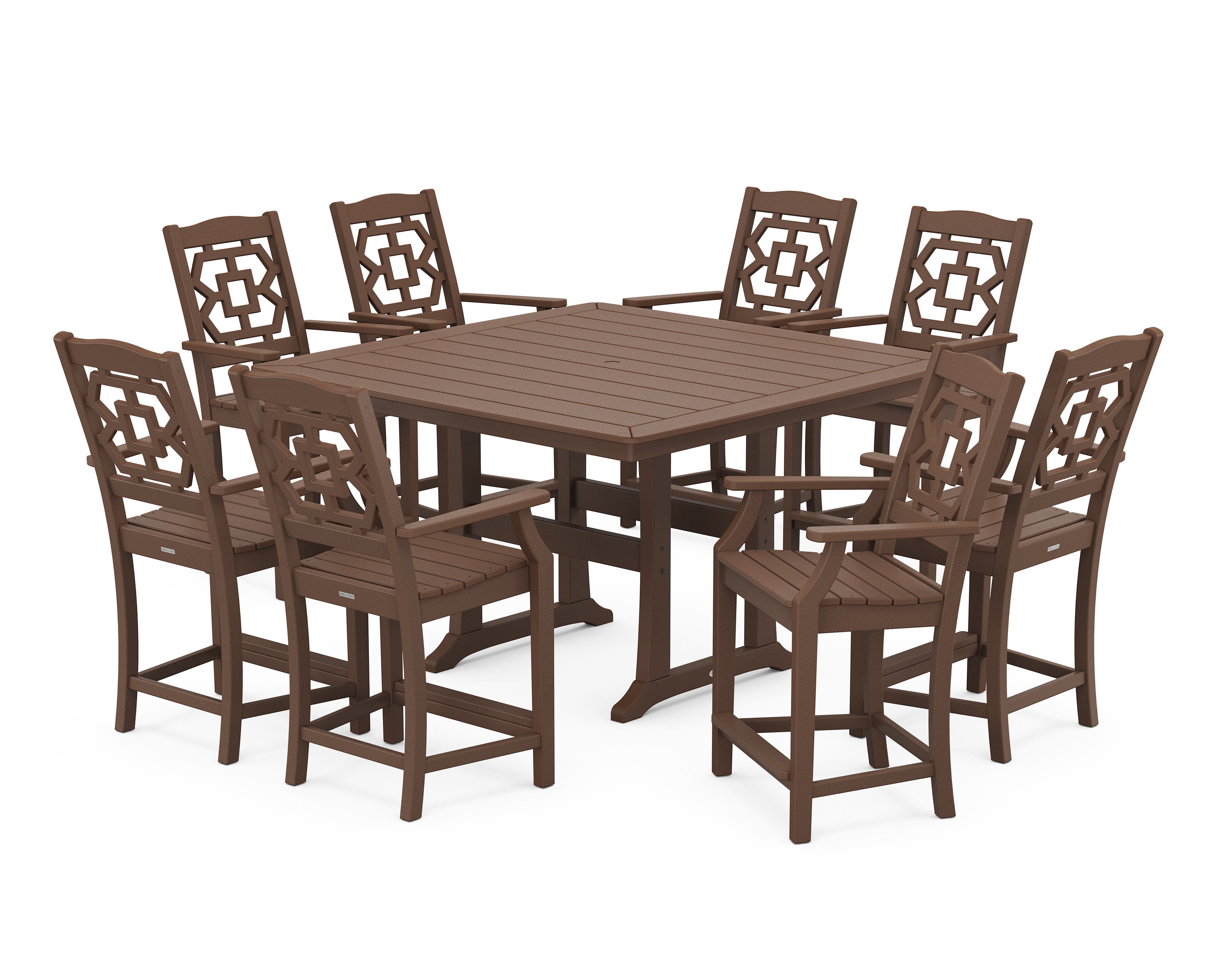 Chinoiserie 9-Piece Square Counter Set with Trestle Legs in Mahogany