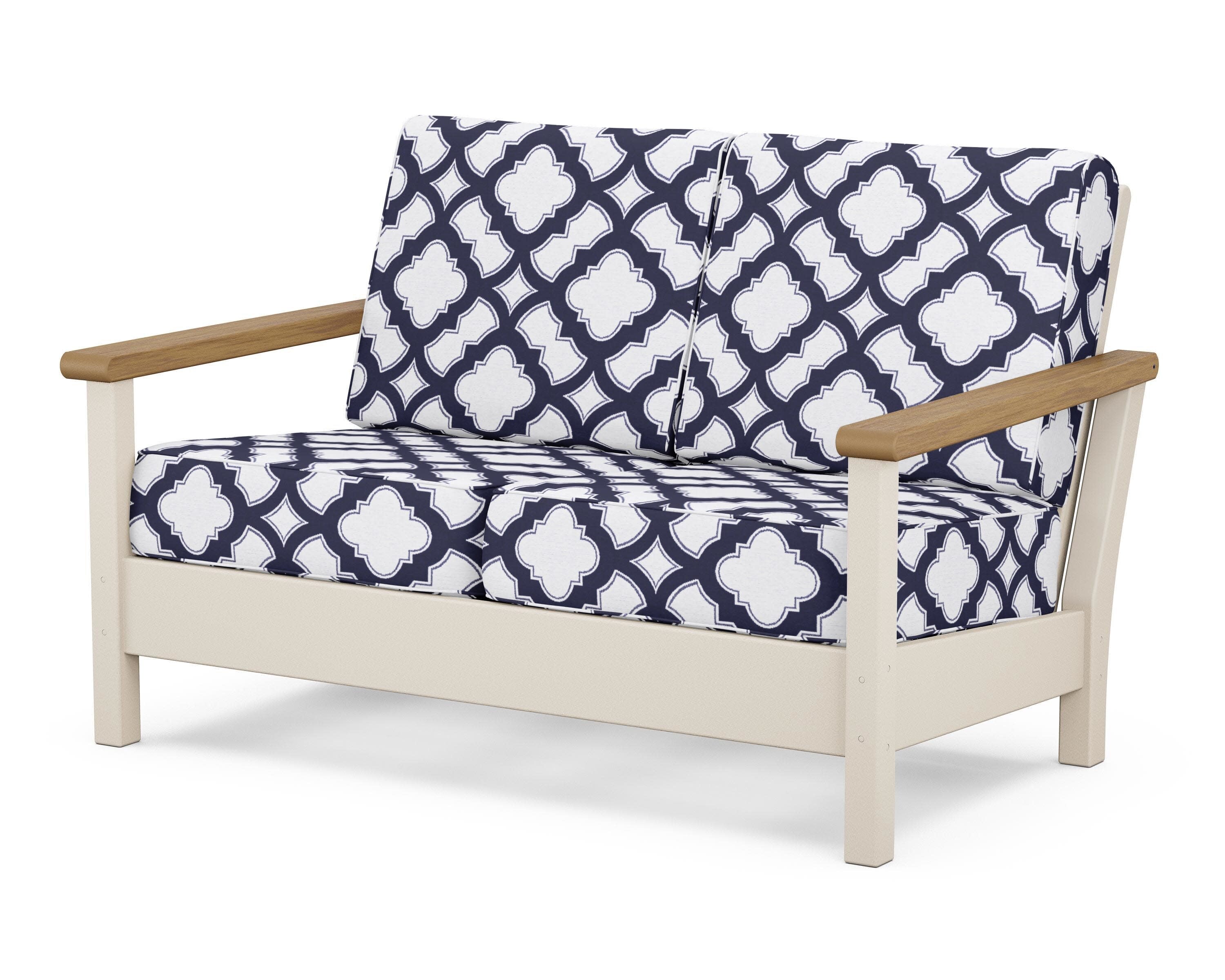 Harbour Deep Seating Loveseat in Sand / Natural / Trellis Navy