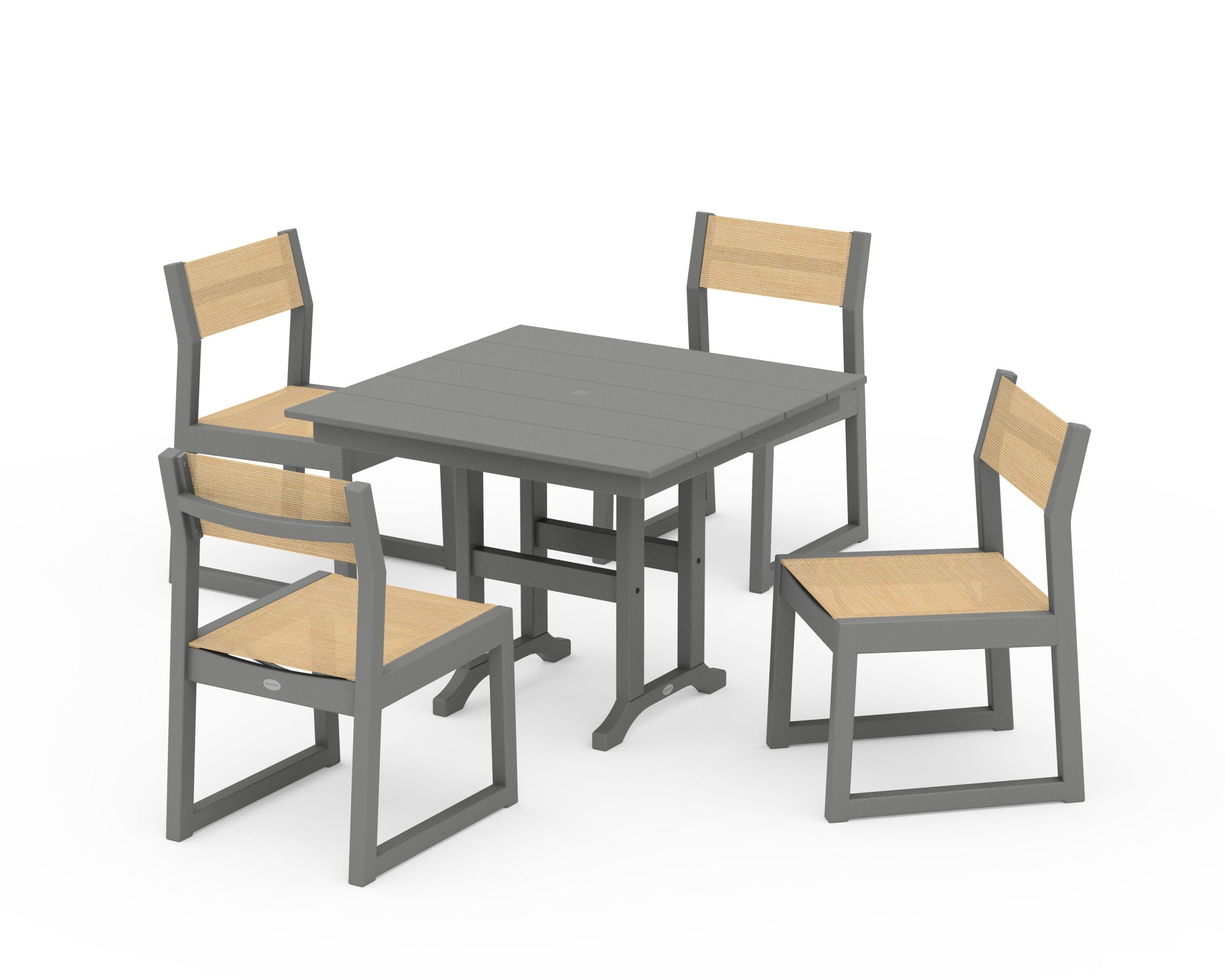 EDGE Sling Side Chair 5-Piece Farmhouse Dining Set in Slate Grey / Dupioni Apricot Sling