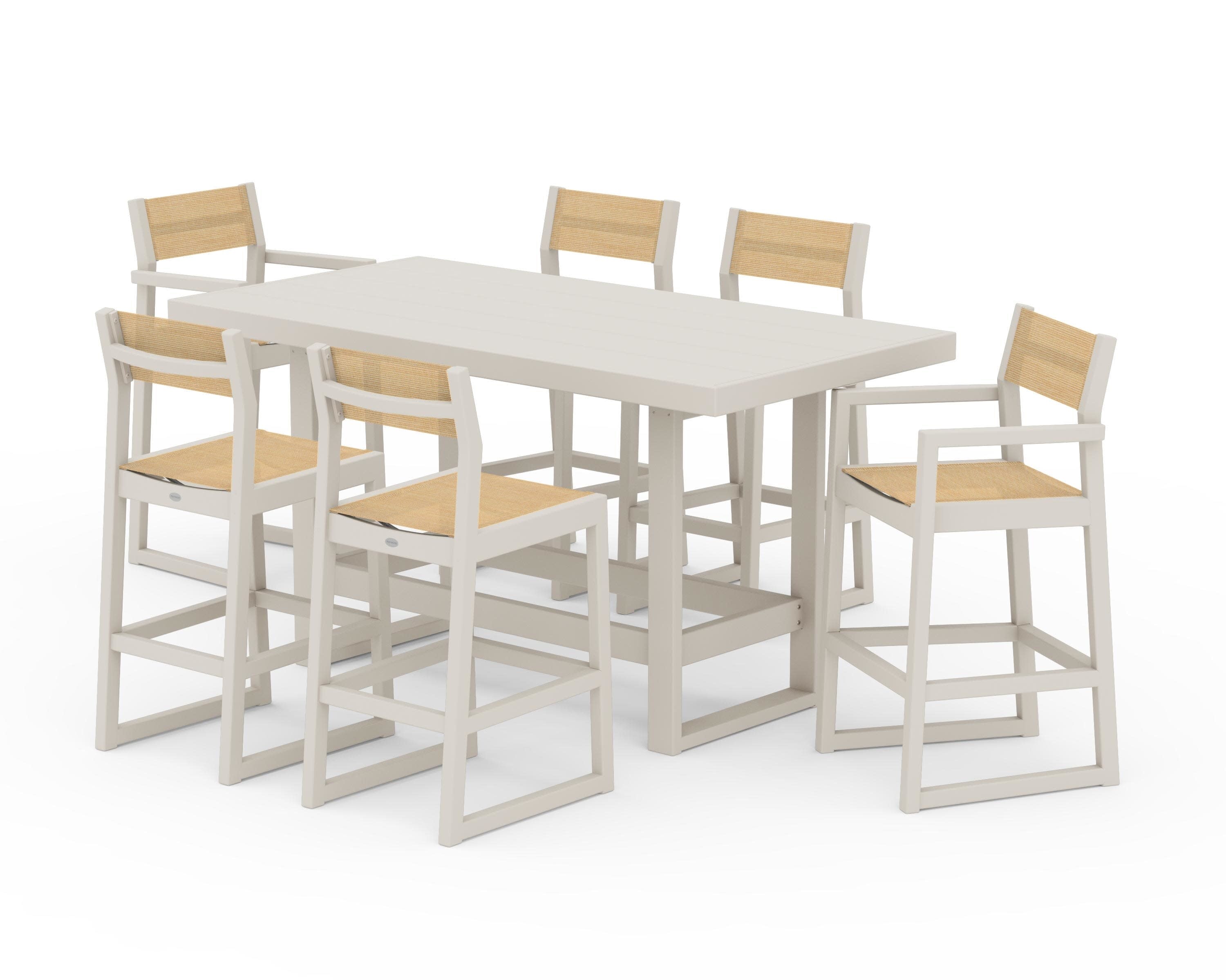 EDGE Sling 7-Piece Bar Table Set in Sand / Dupioni Apricot Sling