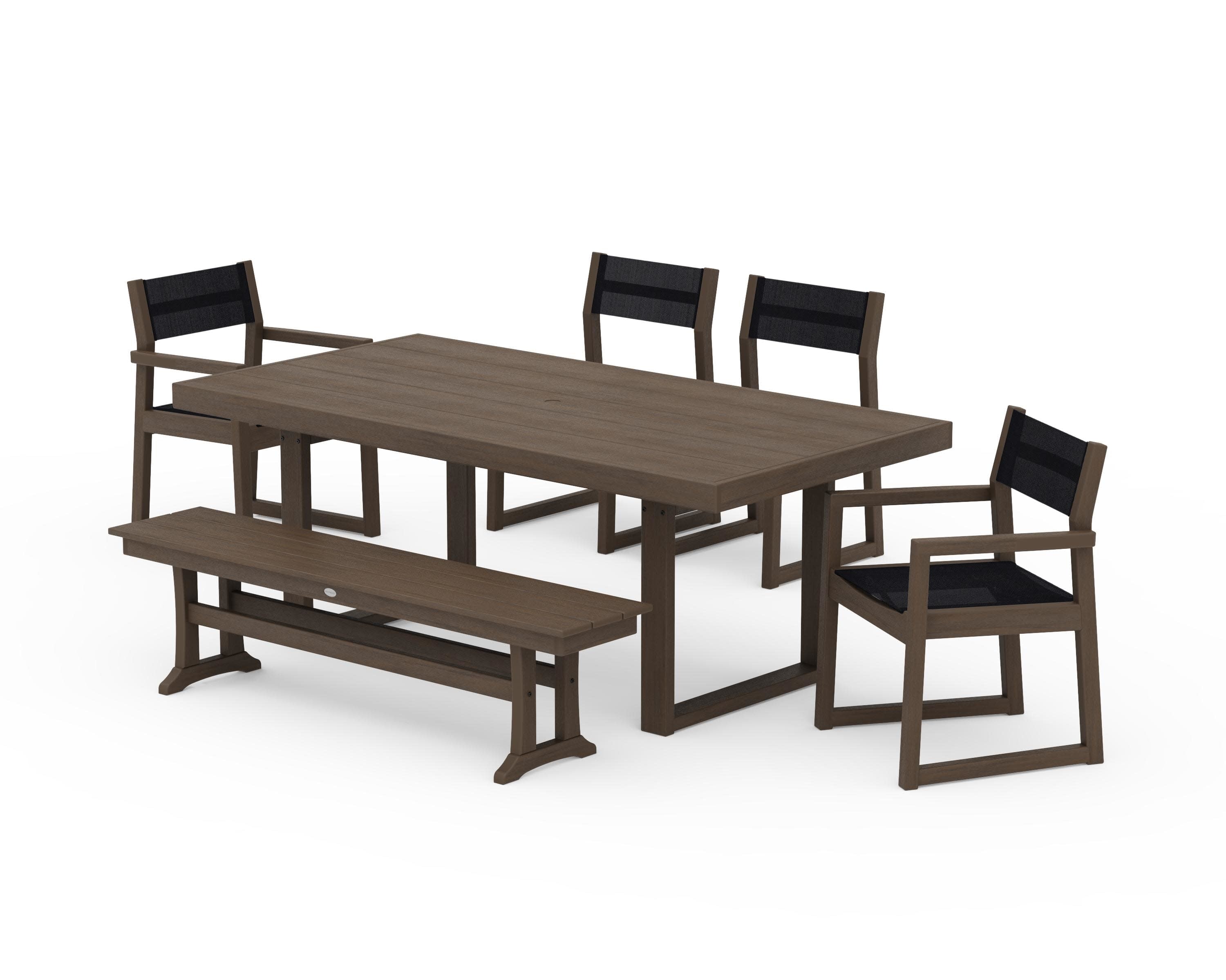 EDGE Sling 6-Piece Dining Set with Bench in Kona / Black Sling