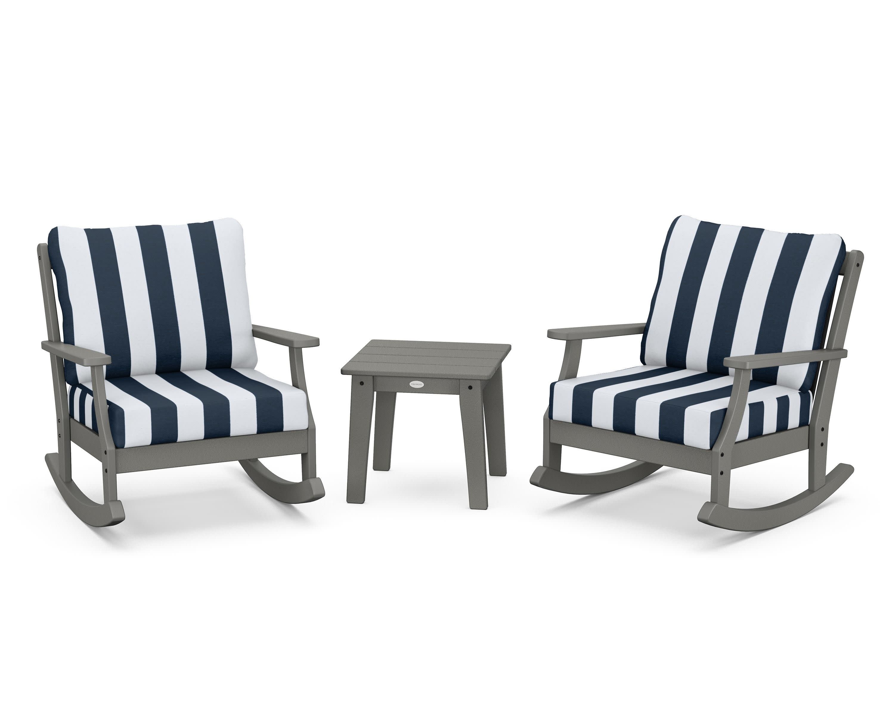 Braxton 3-Piece Deep Seating Rocker Set in Slate Grey / Cabana Stripe Marine Indigo