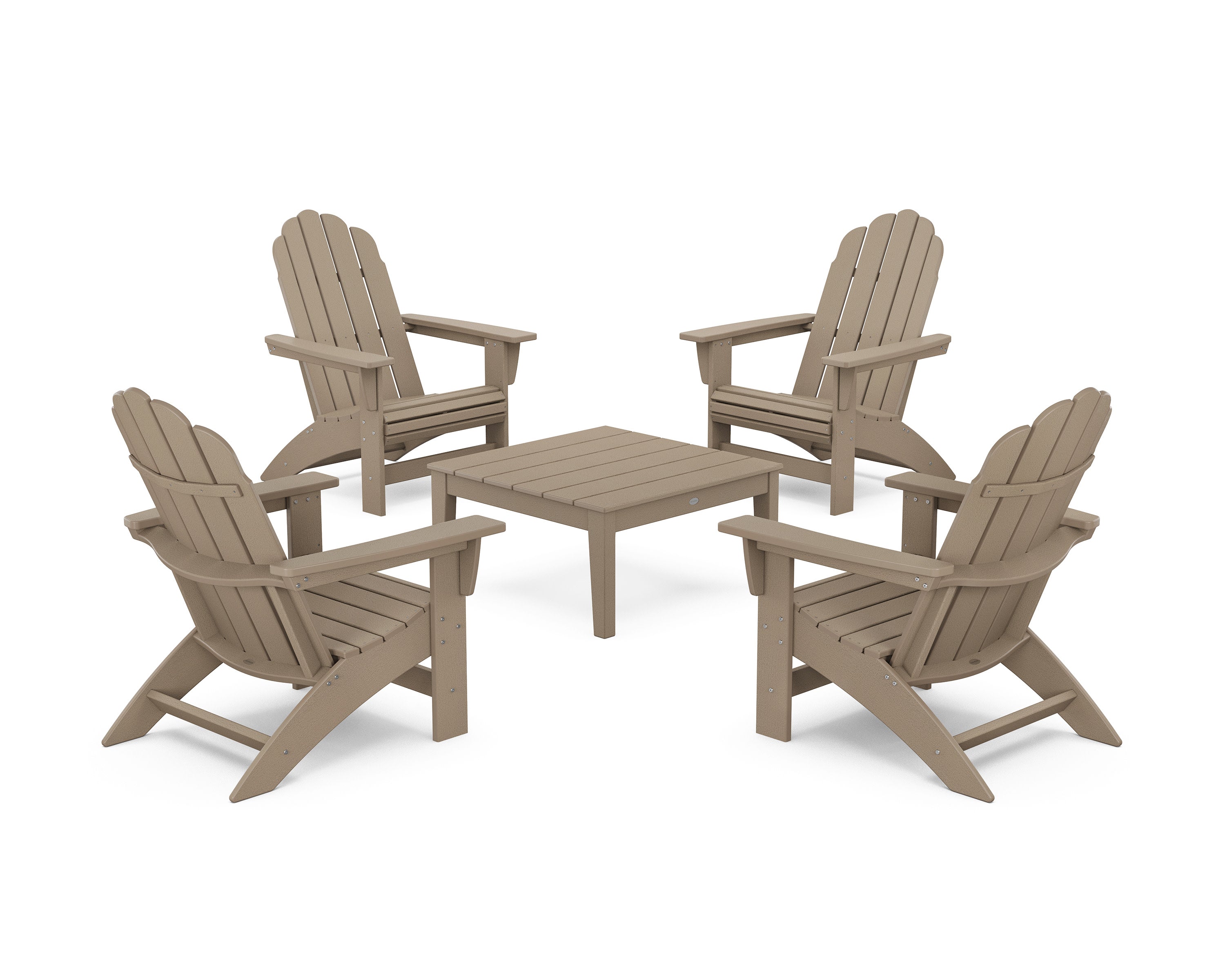 5-Piece Vineyard Grand Adirondack Chair Conversation Group in Vintage Sahara