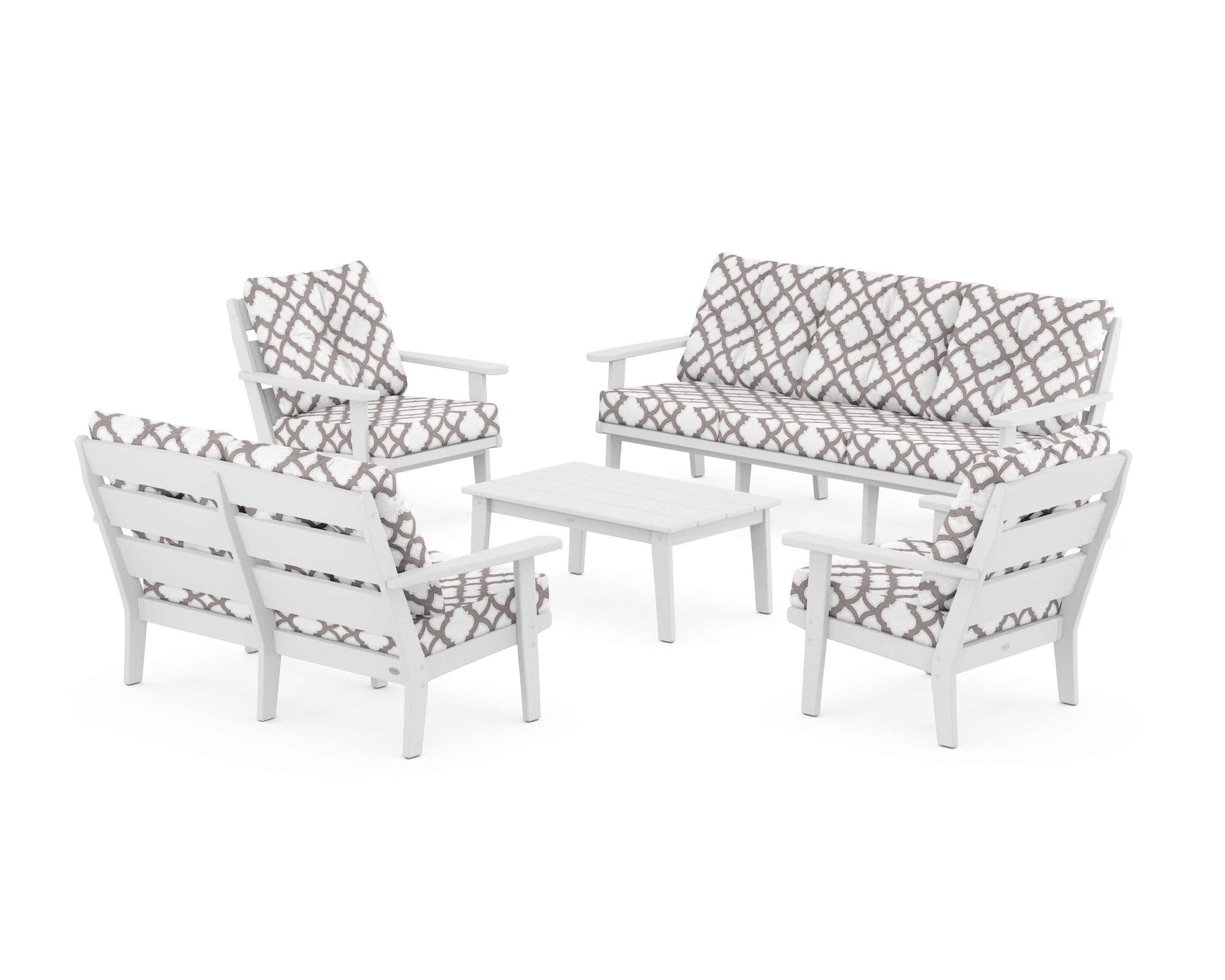 Lakeside 5-Piece Lounge Sofa Set in White / Trellis Grey Mist