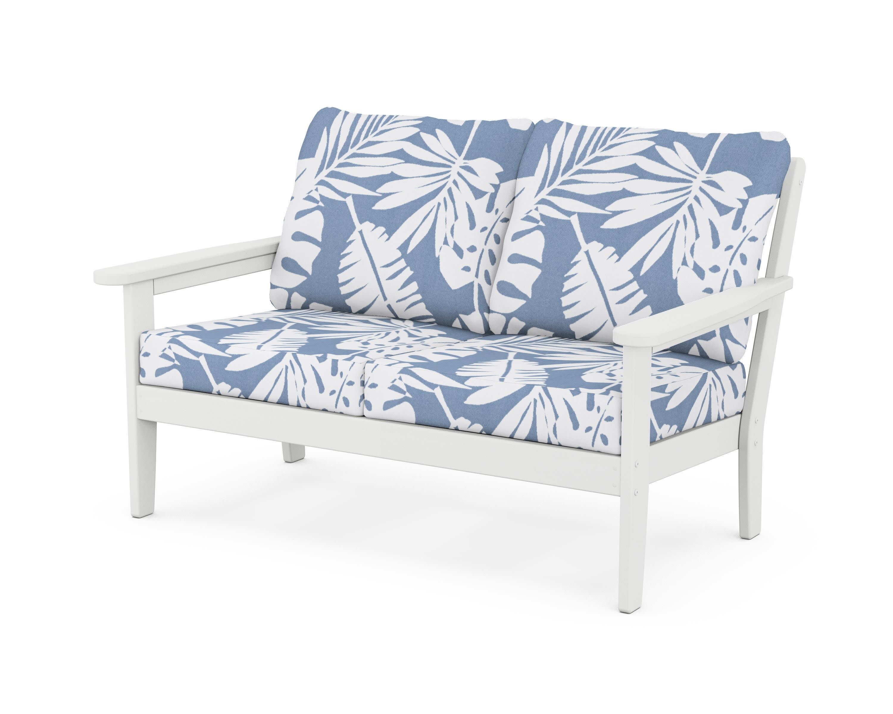 Cottage Deep Seating Loveseat in White / Leaf Sky Blue