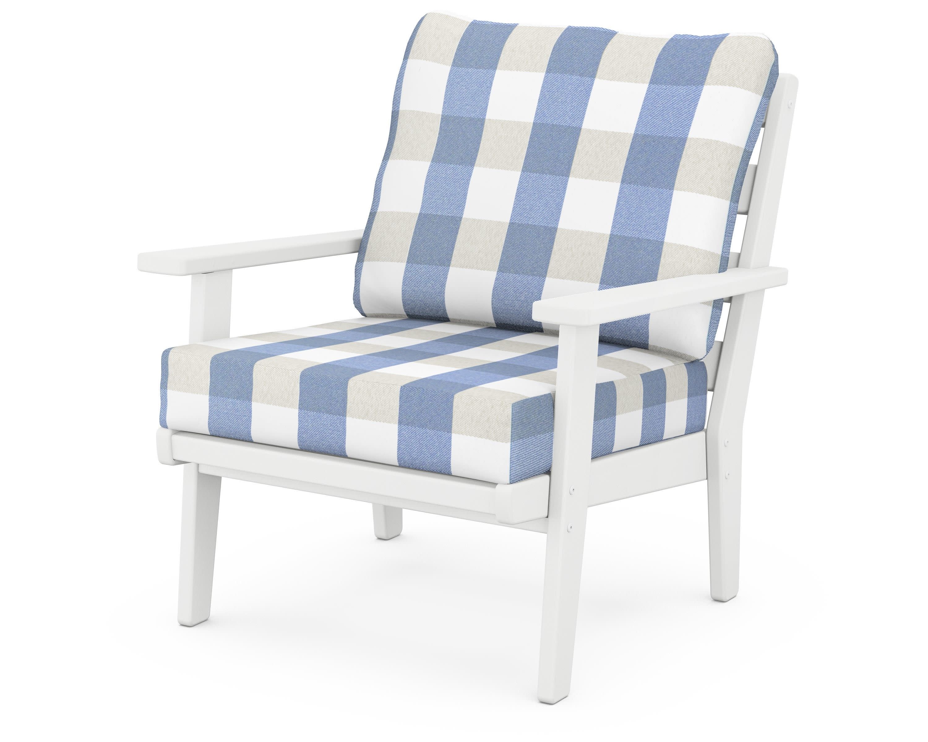 Grant Park Deep Seating Chair in White / Buffalo Plaid Sky Blue