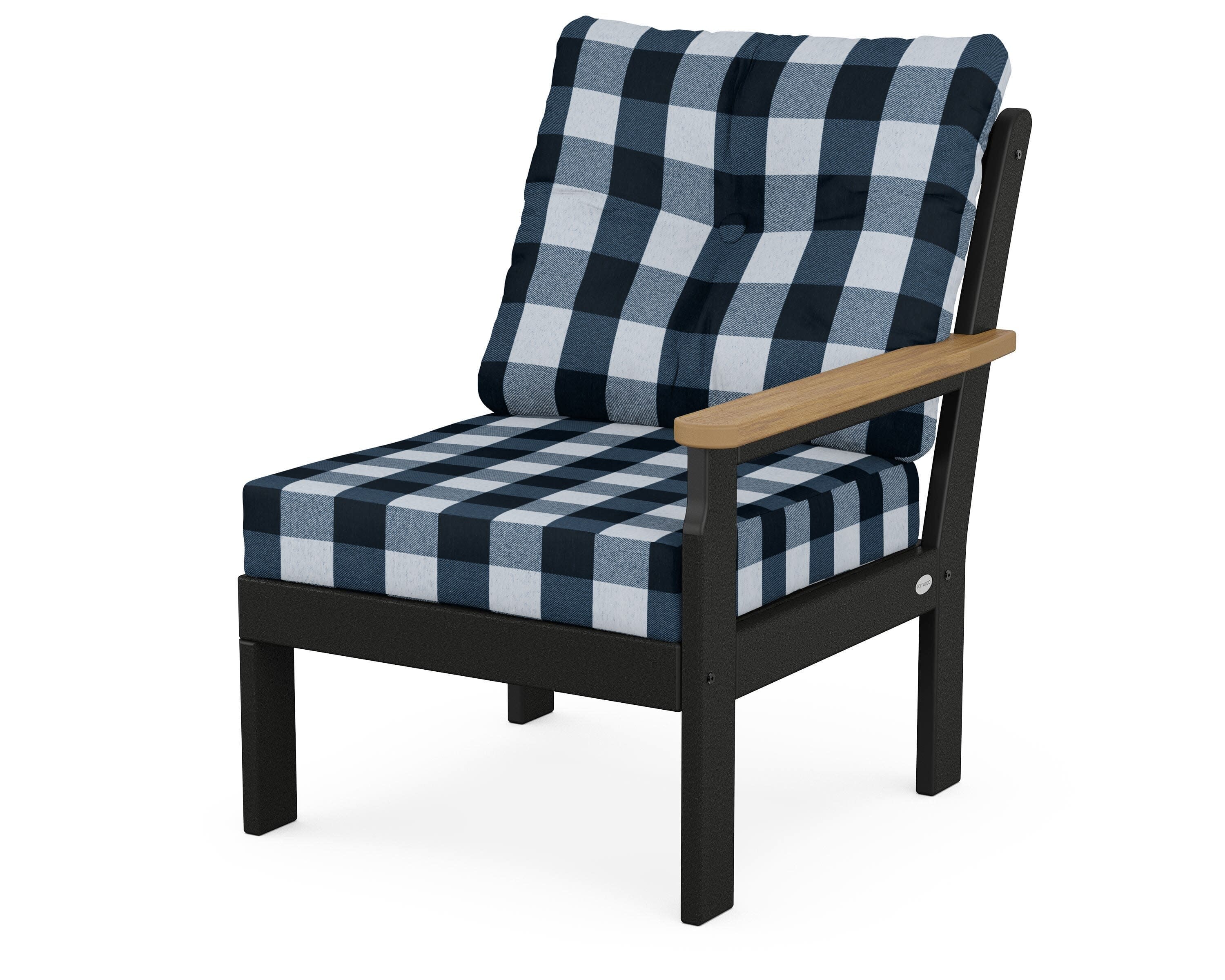 Vineyard Modular Right Arm Chair in Black / Natural / Buffalo Plaid Marine Indigo