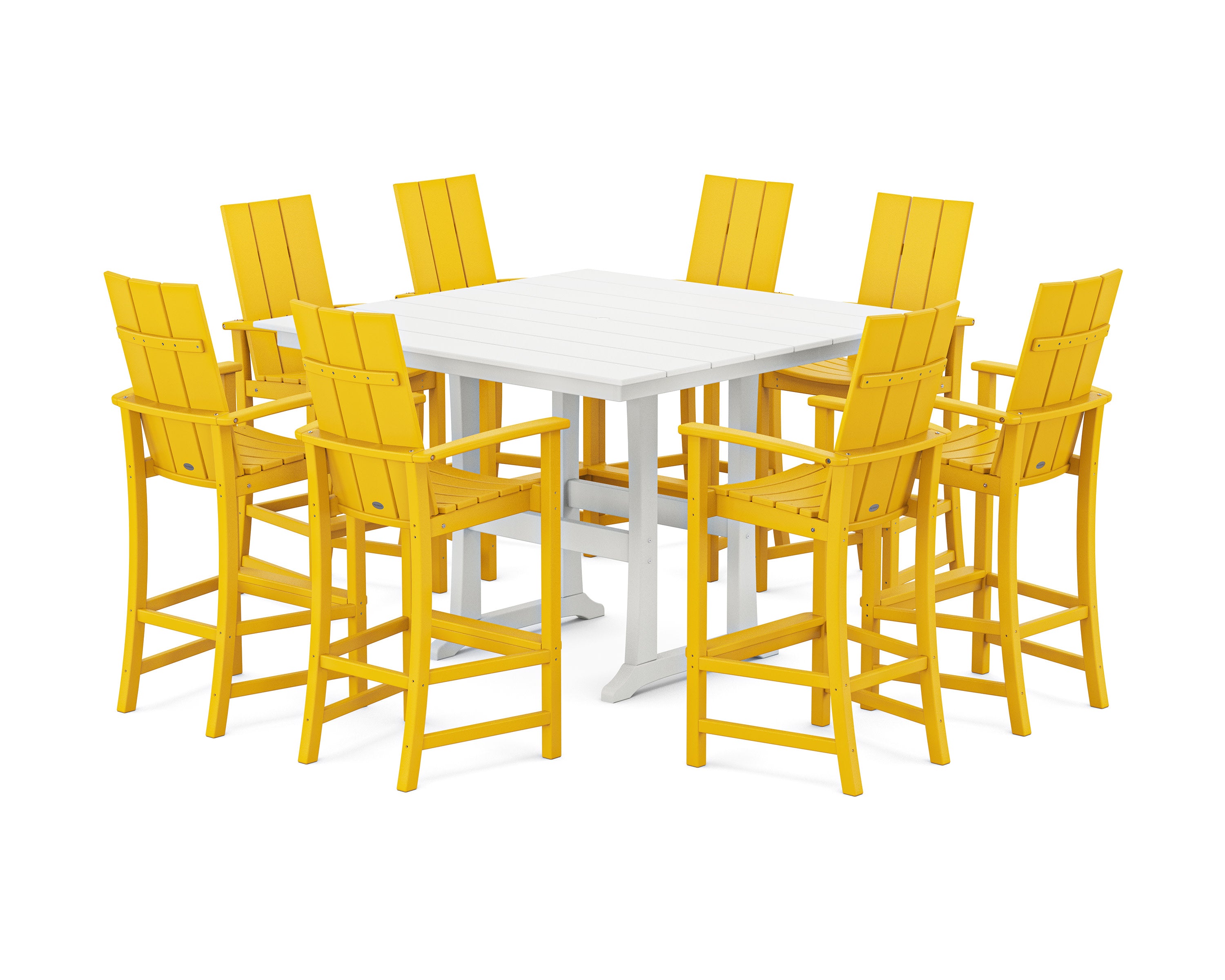 Modern Adirondack 9-Piece Farmhouse Trestle Bar Set in Lemon / White