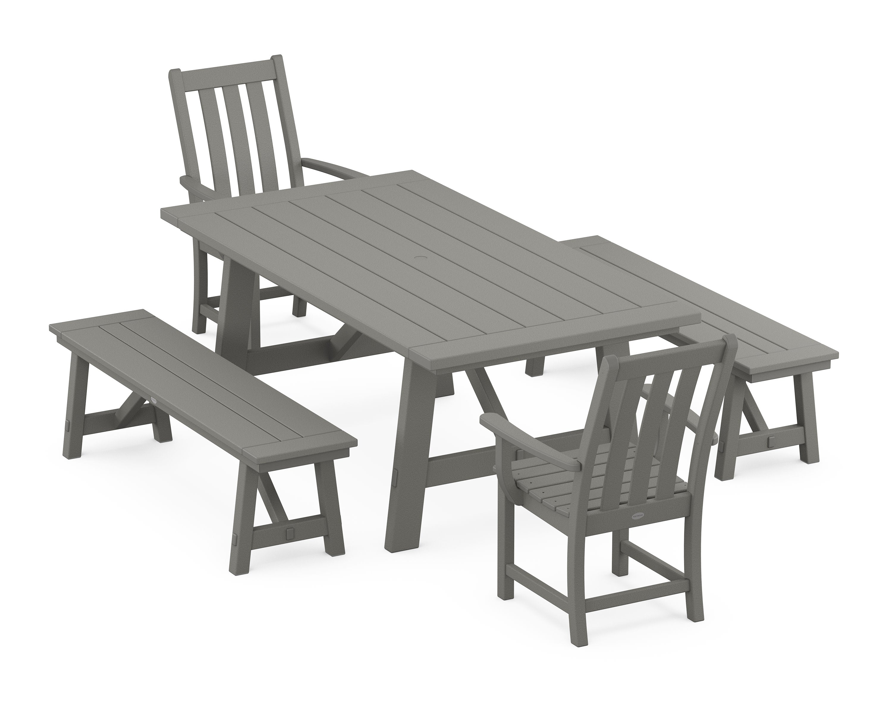 Vineyard 5-Piece Rustic Farmhouse Dining Set With Benches in Slate Grey