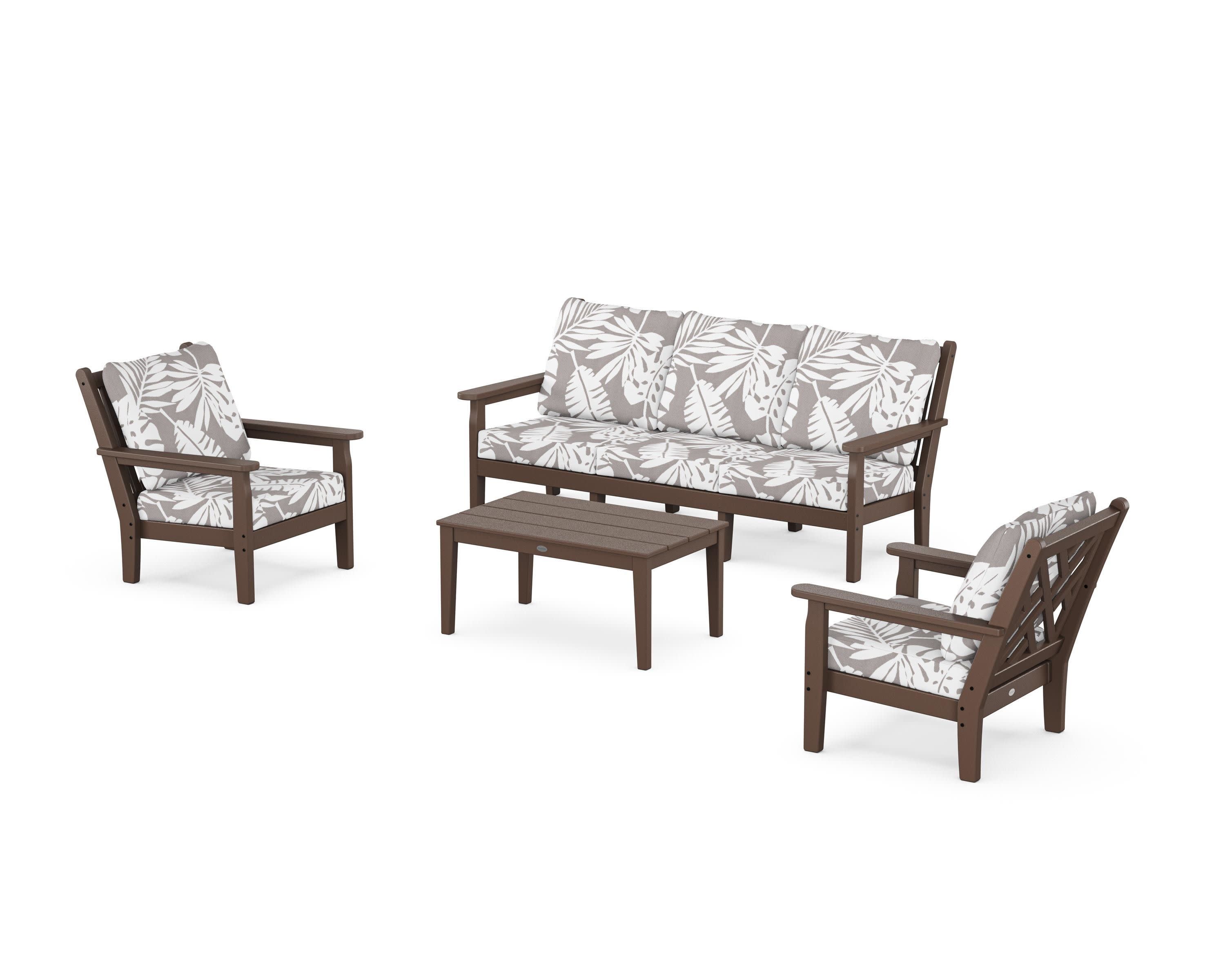 Chippendale 4-Piece Deep Seating Set with Sofa in Mahogany / Leaf Grey Mist