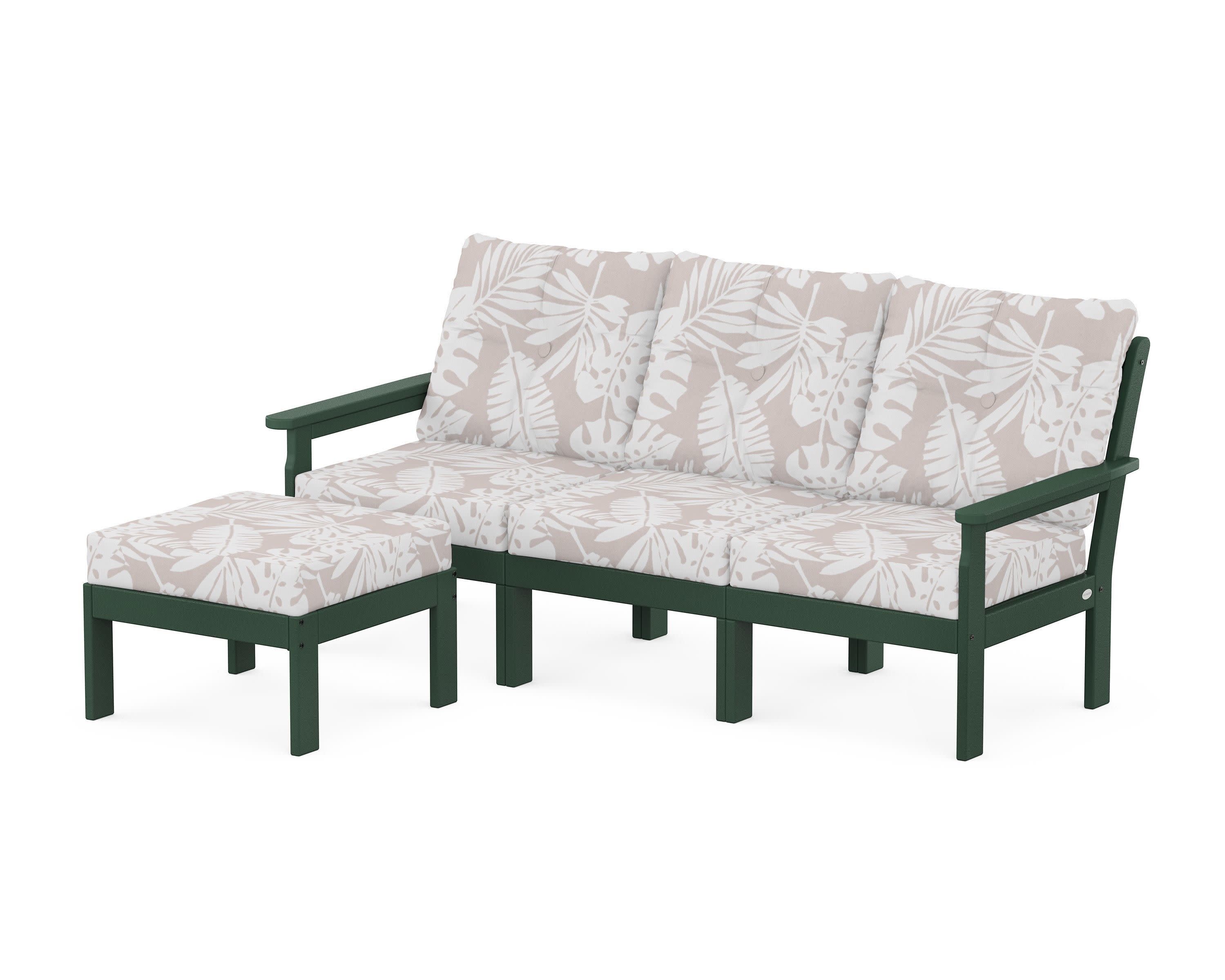 Vineyard 4-Piece Sectional with Ottoman in Green / Leaf Dune Burlap