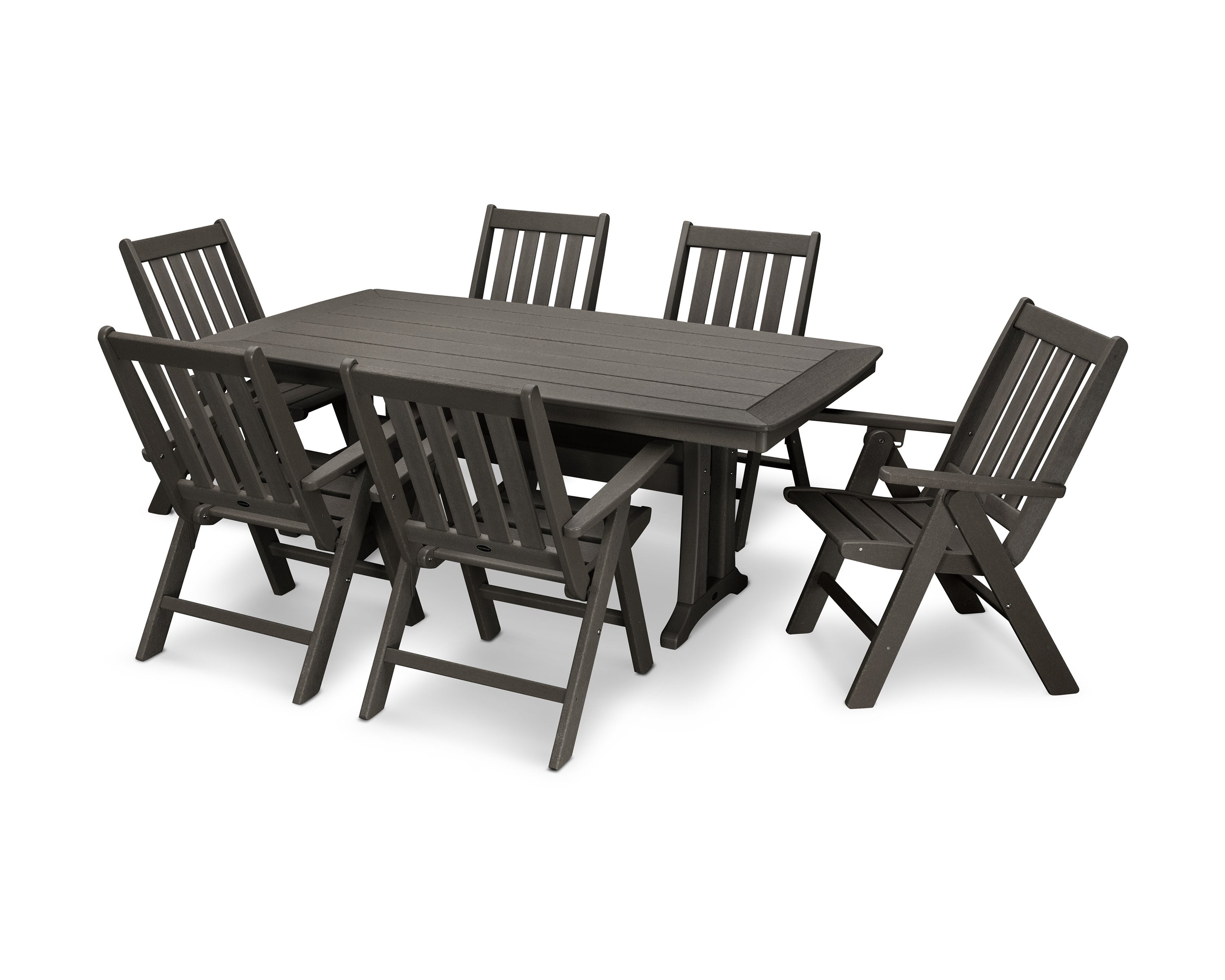 Vineyard Folding Chair 7-Piece Dining Set with Trestle Legs in Vintage Coffee