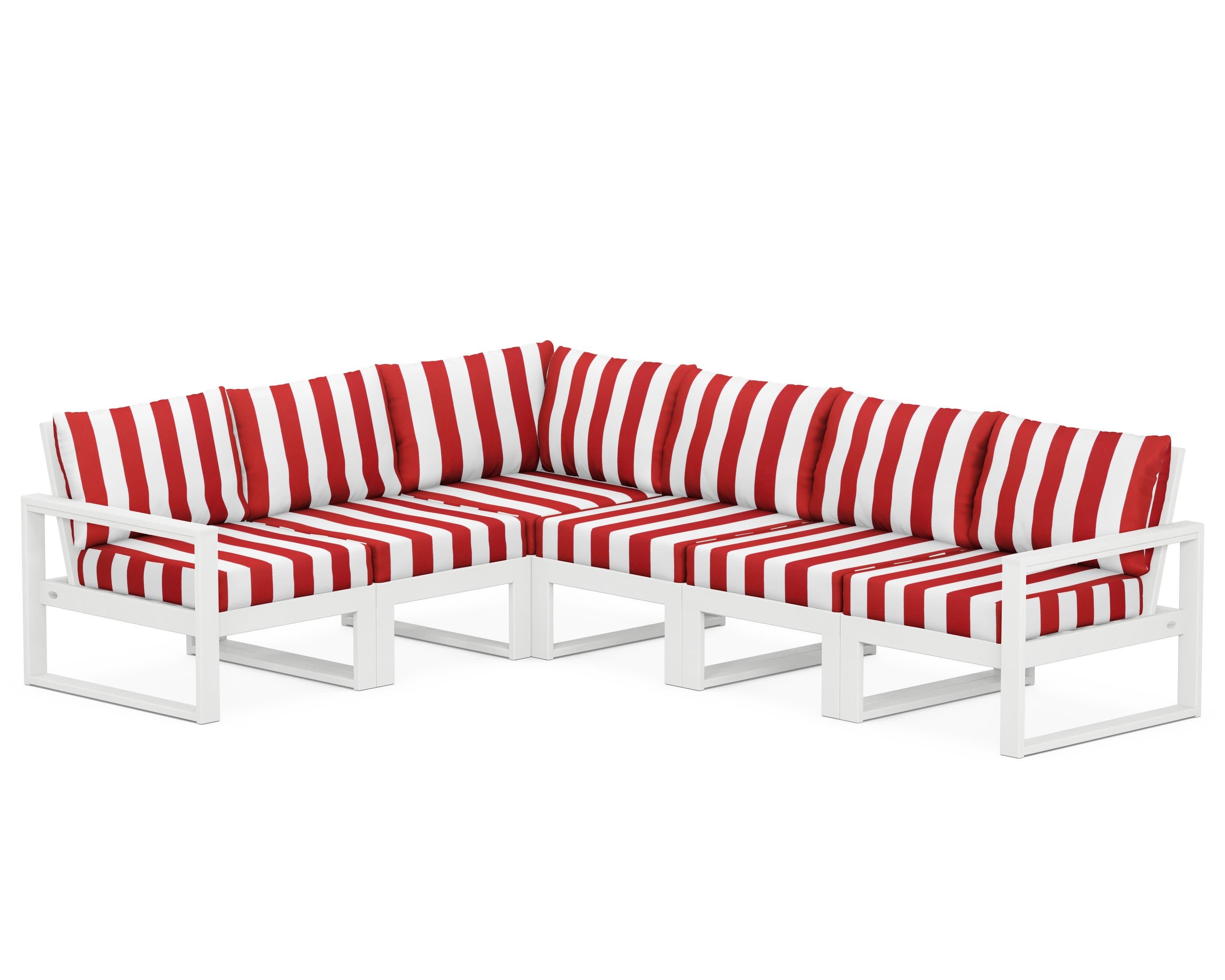 EDGE 6-Piece Modular Deep Seating Set in White / Cabana Stripe Crimson