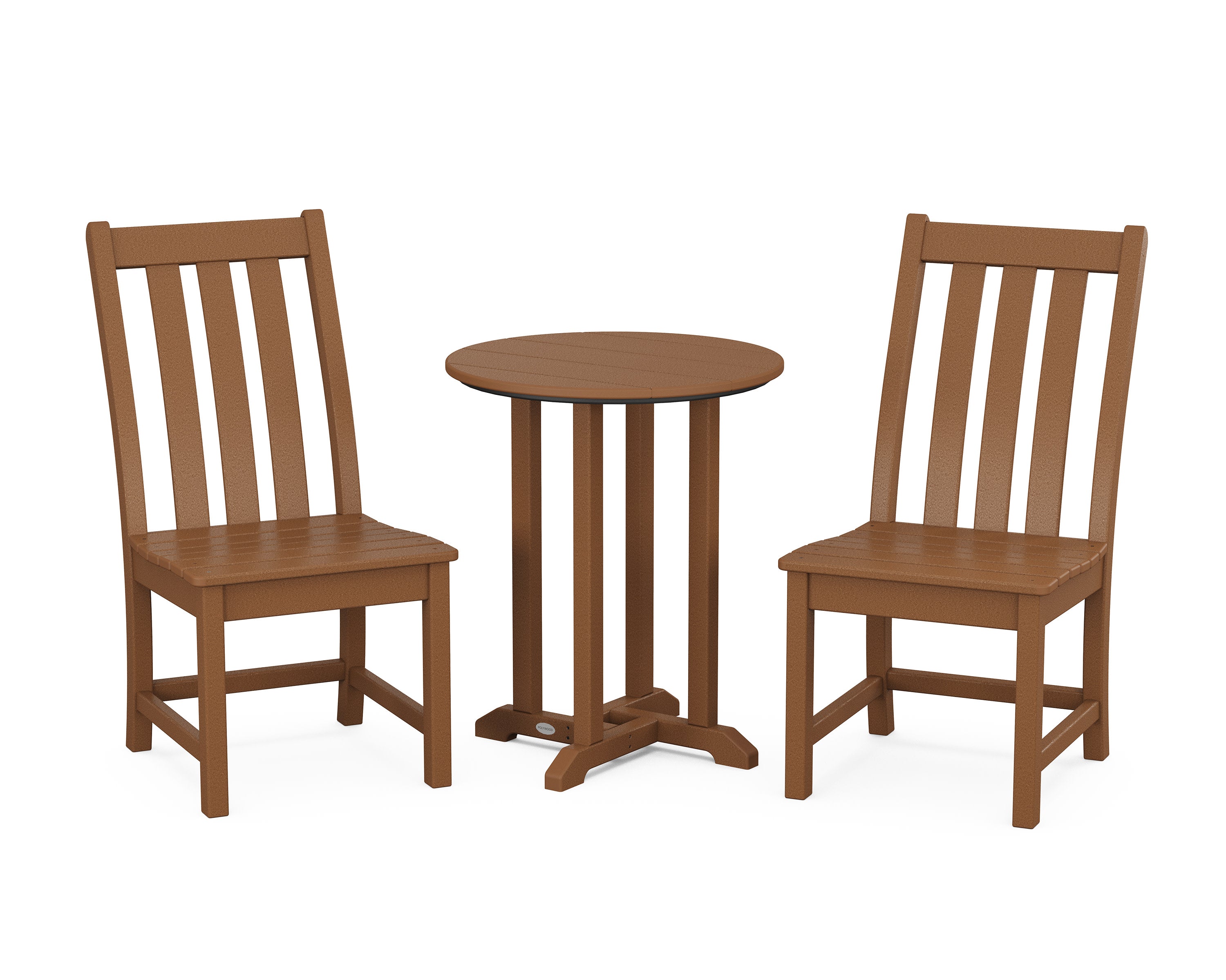 Vineyard Side Chair 3-Piece Round Bistro Dining Set in Teak