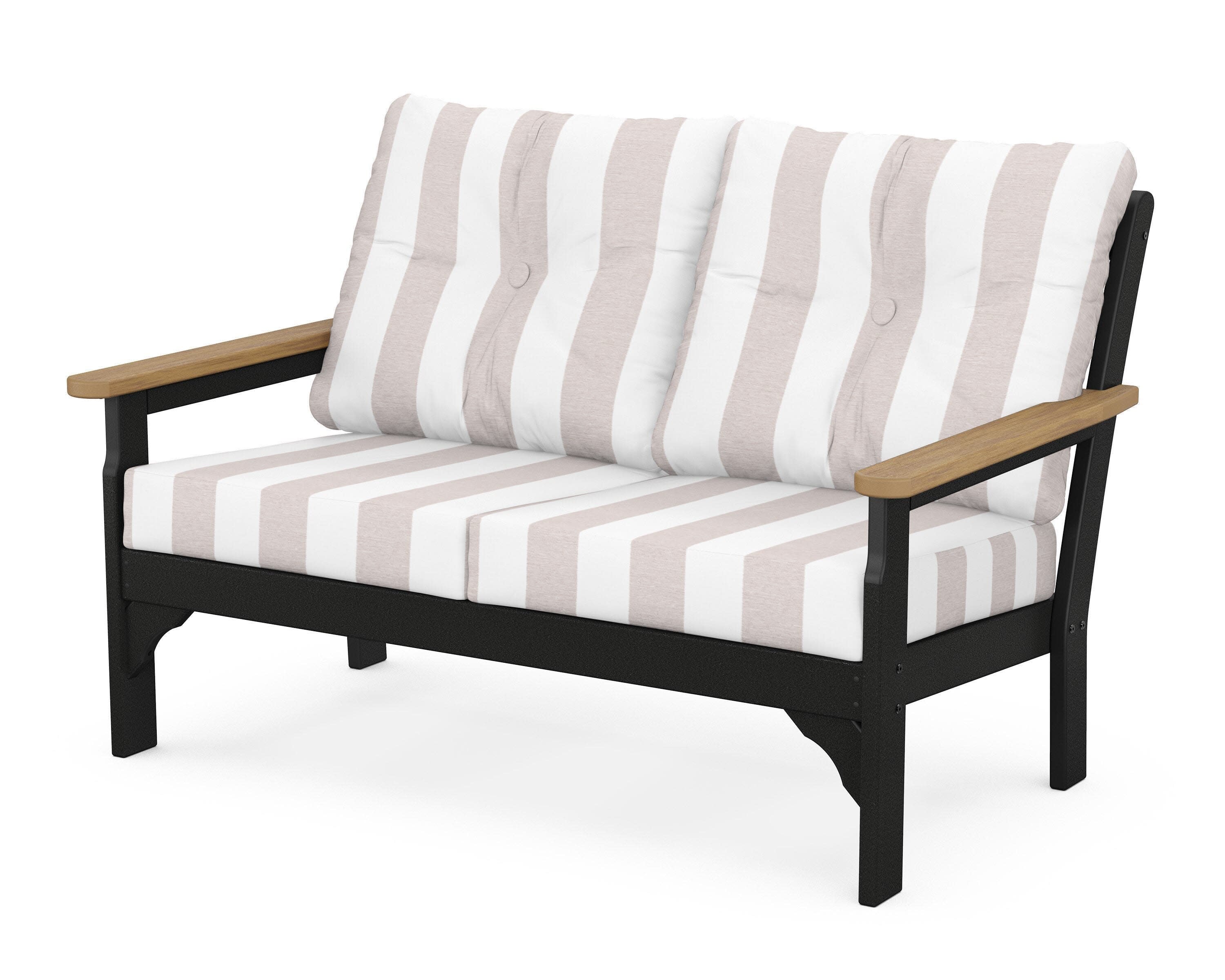 Vineyard Deep Seating Loveseat in Black / Natural / Cabana Stripe Dune Burlap