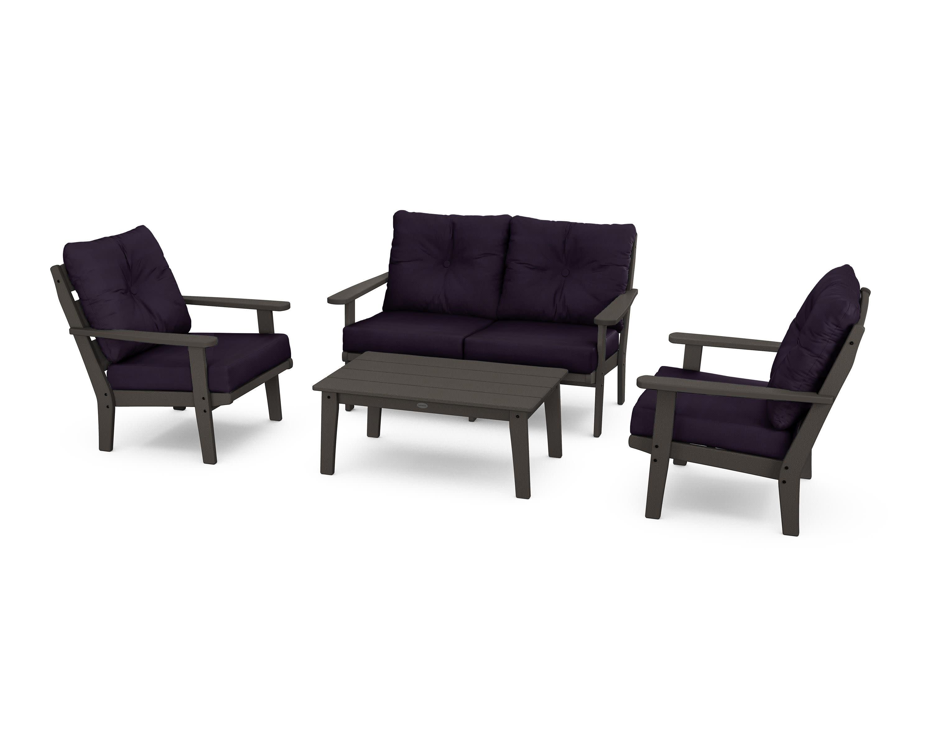 Lakeside 4-Piece Deep Seating Set in Vintage Coffee / Navy Linen