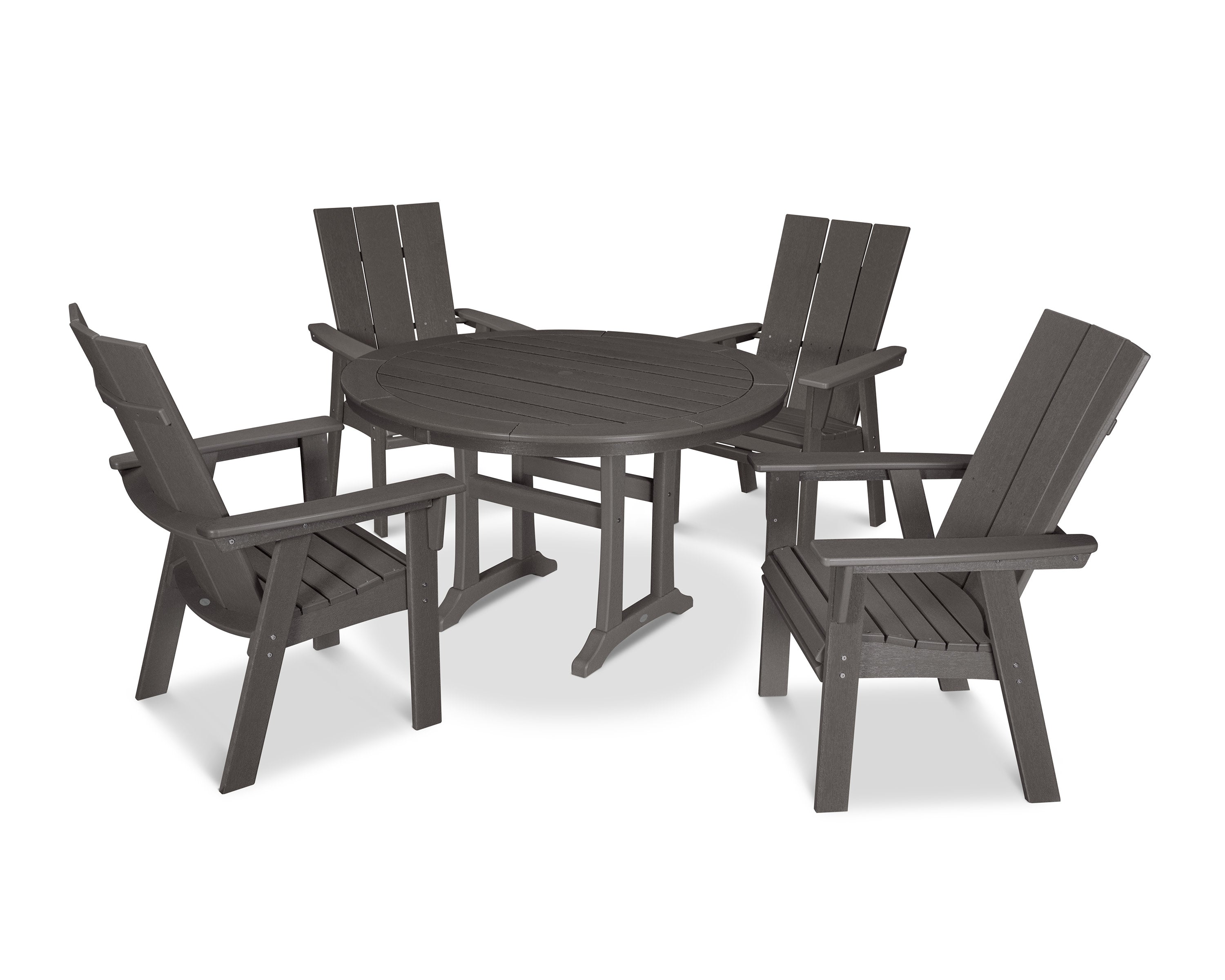 Modern Curveback Adirondack 5-Piece Nautical Trestle Dining Set in Vintage Coffee