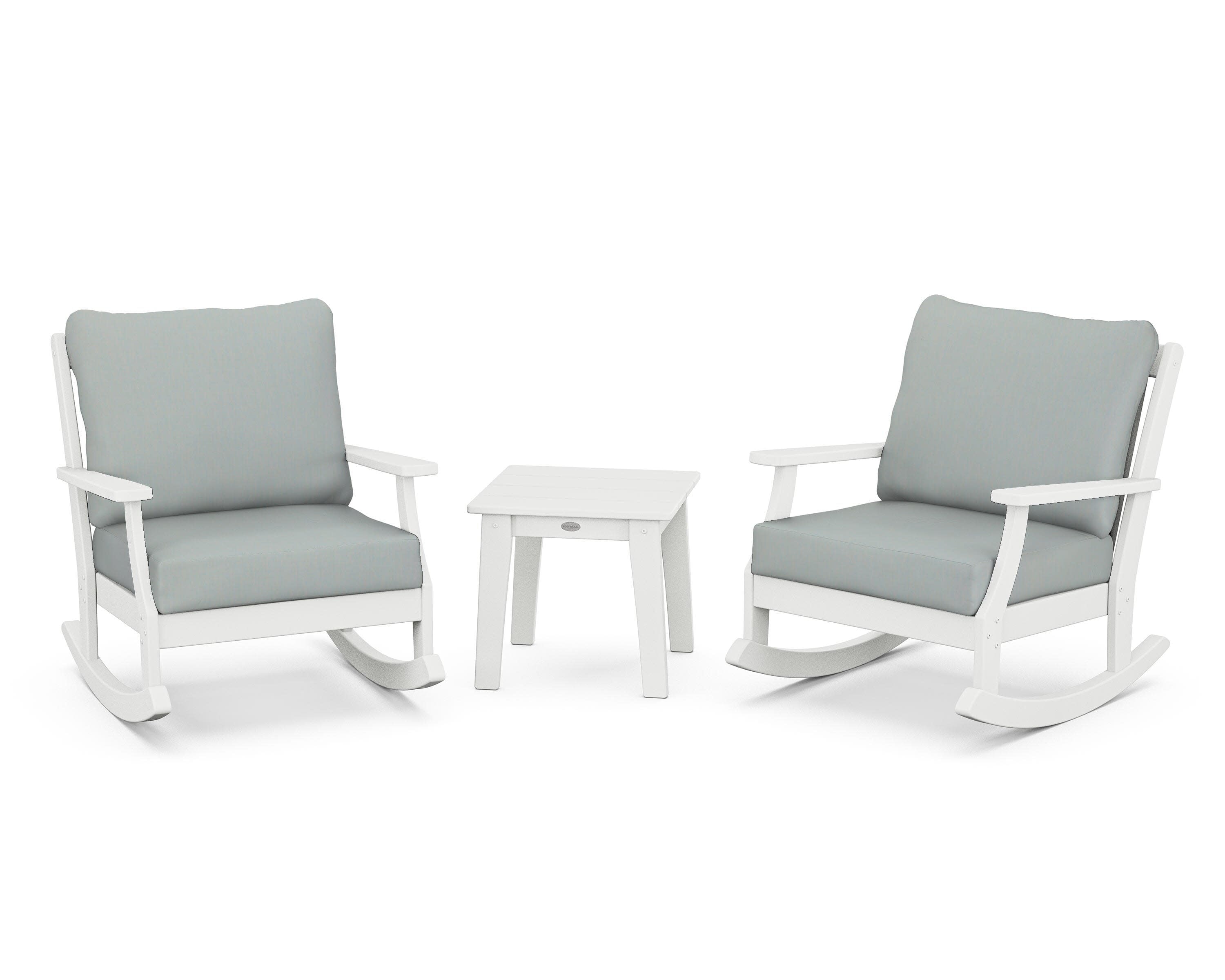 Braxton 3-Piece Deep Seating Rocker Set in White / Spa