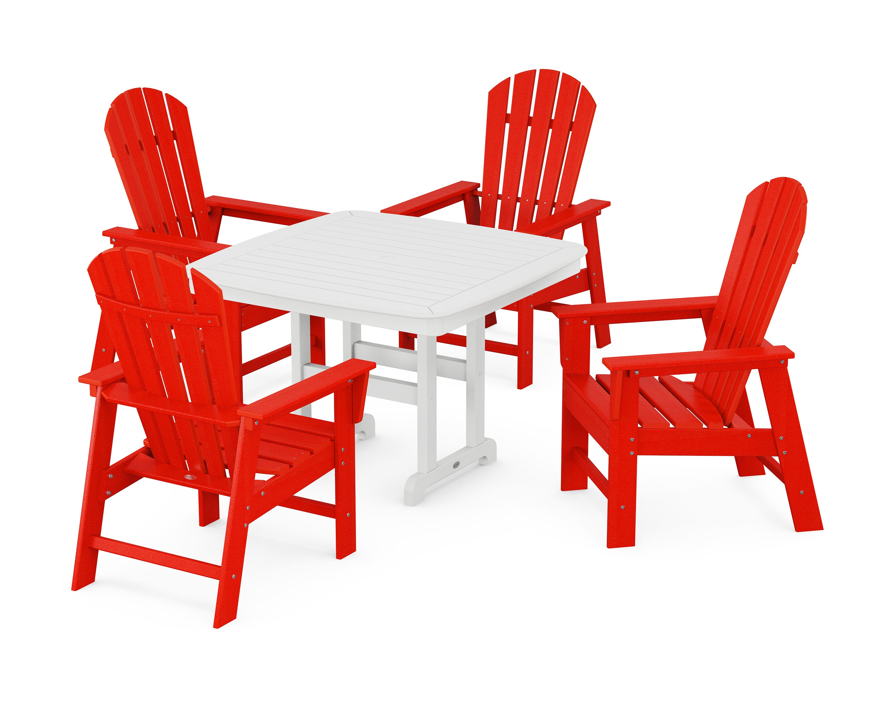 South Beach 5-Piece Dining Set with Trestle Legs in Sunset Red / White