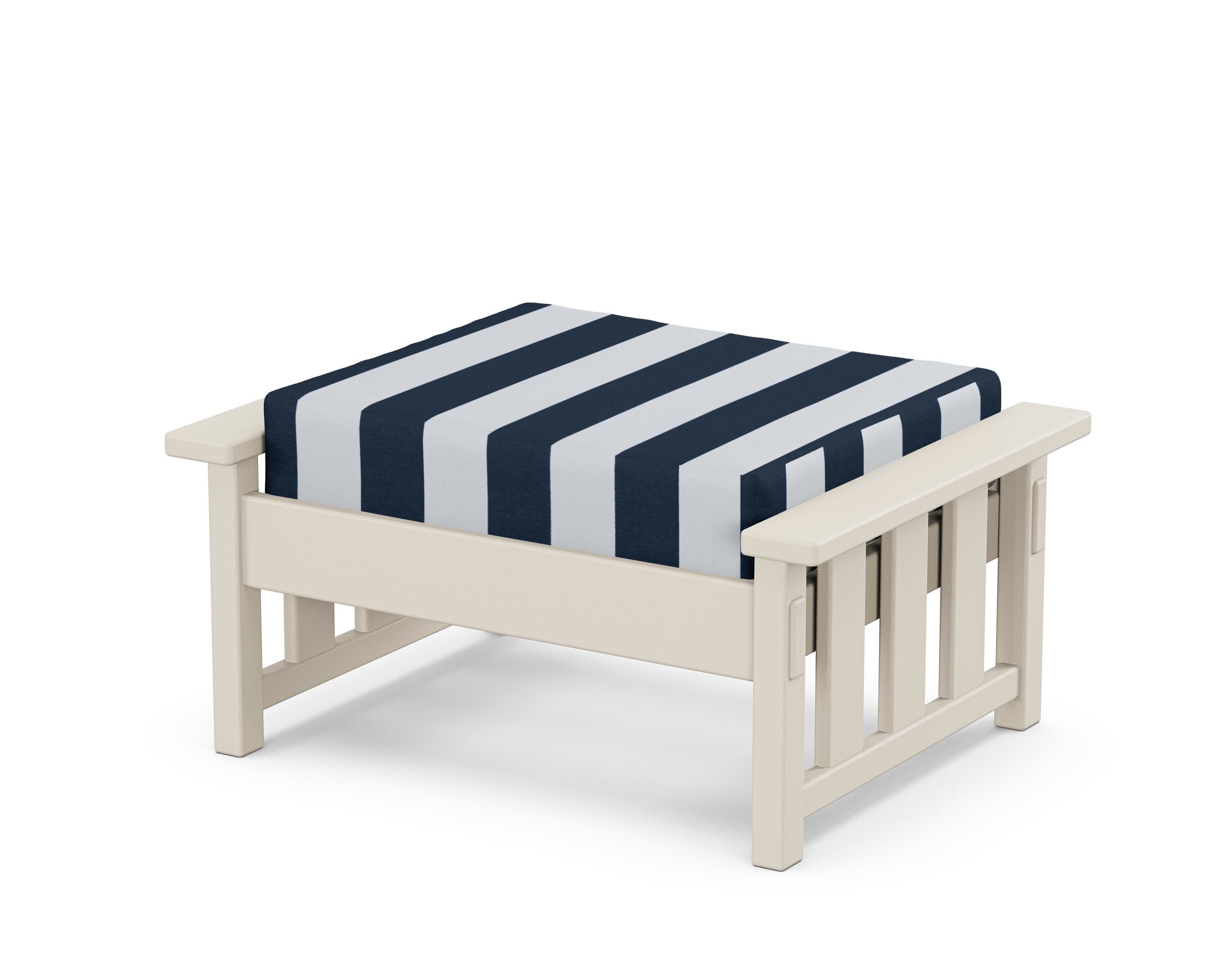 Acadia Deep Seating Ottoman in Sand / Cabana Stripe Marine Indigo
