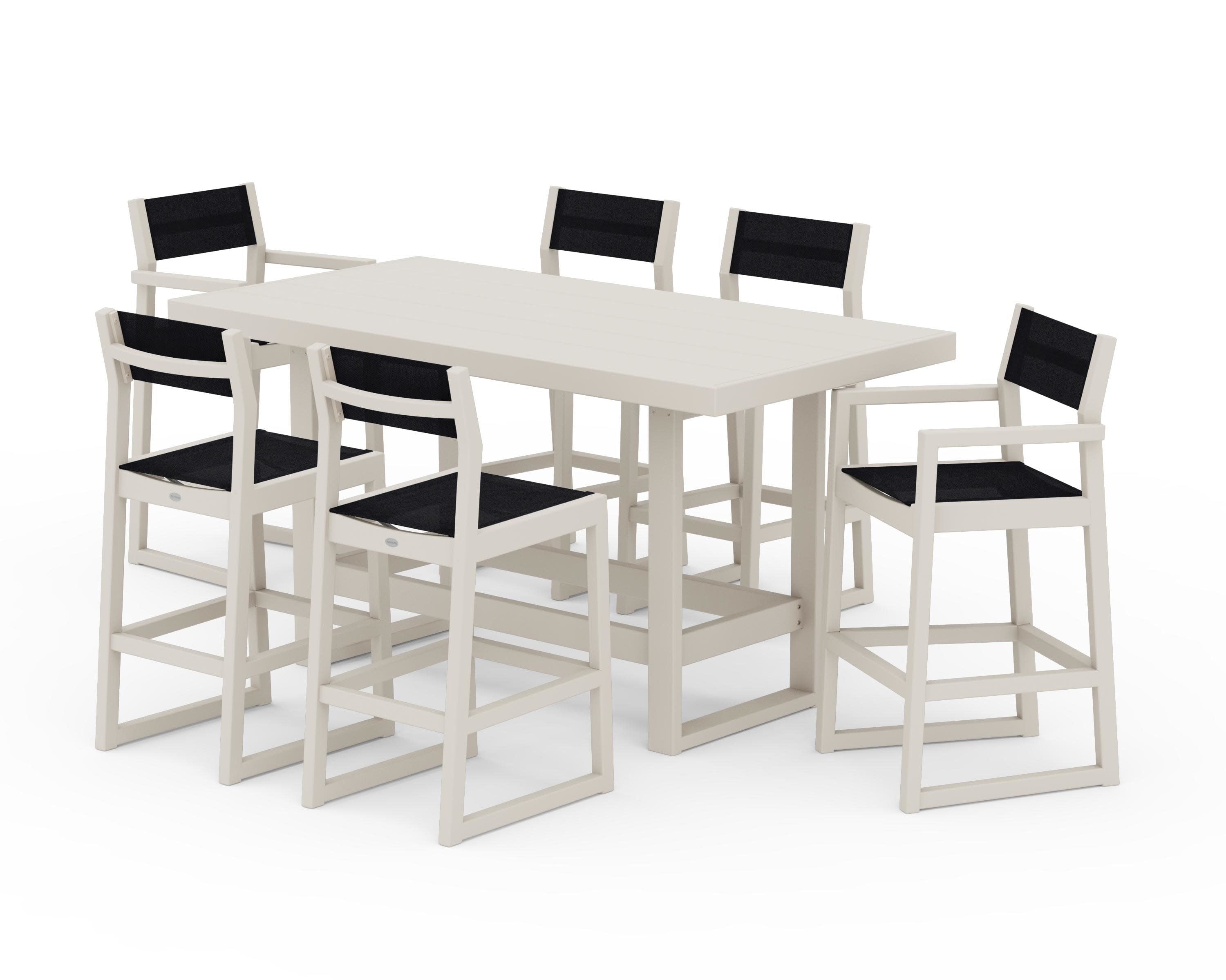 EDGE Sling 7-Piece Bar Table Set in Sand / Black Sling