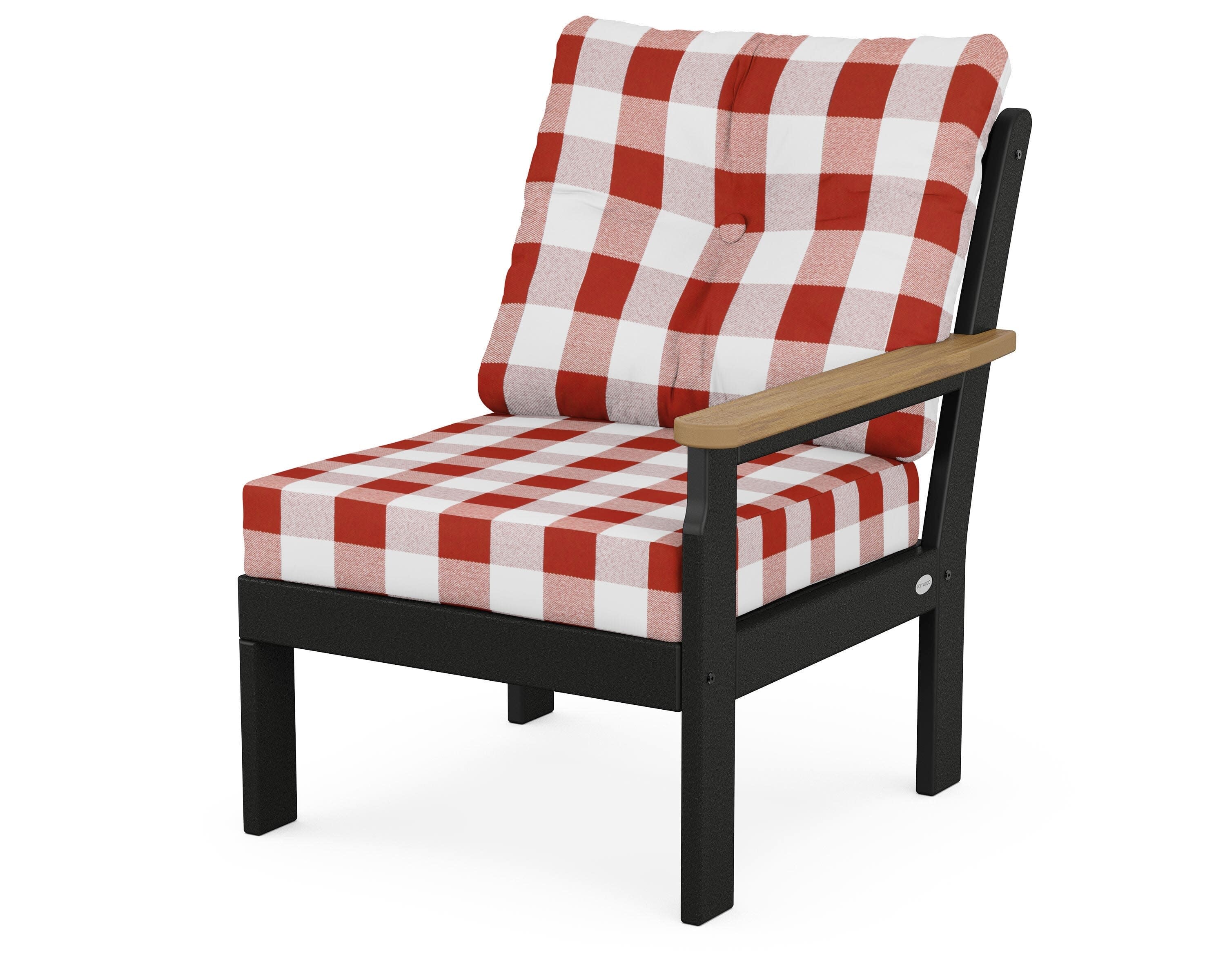 Vineyard Modular Right Arm Chair in Black / Natural / Buffalo Plaid Crimson