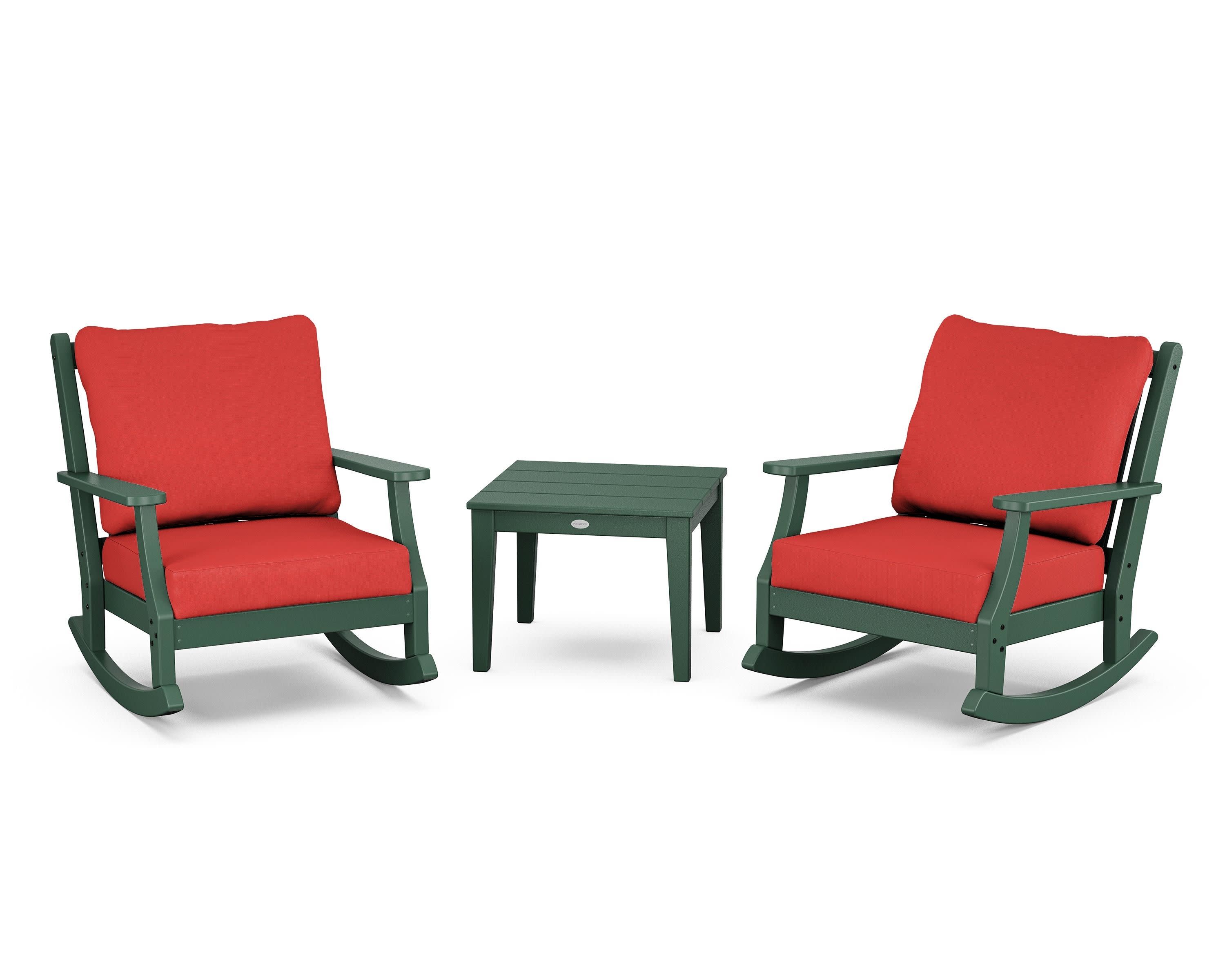 Wovendale 3-Piece Deep Seating Rocker Set in Green / Crimson Linen