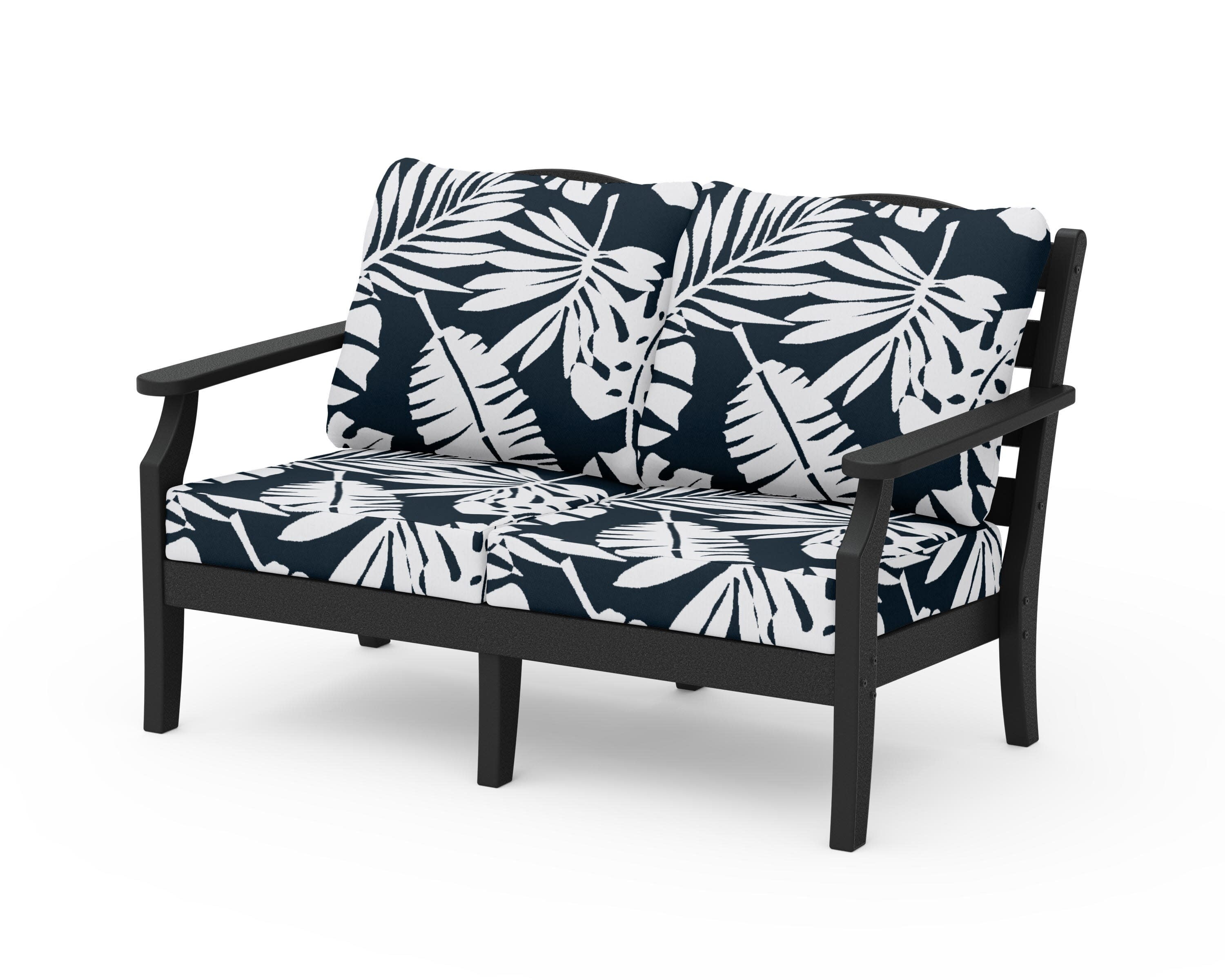 Savannah Deep Seating Loveseat in Black / Leaf Marine Indigo