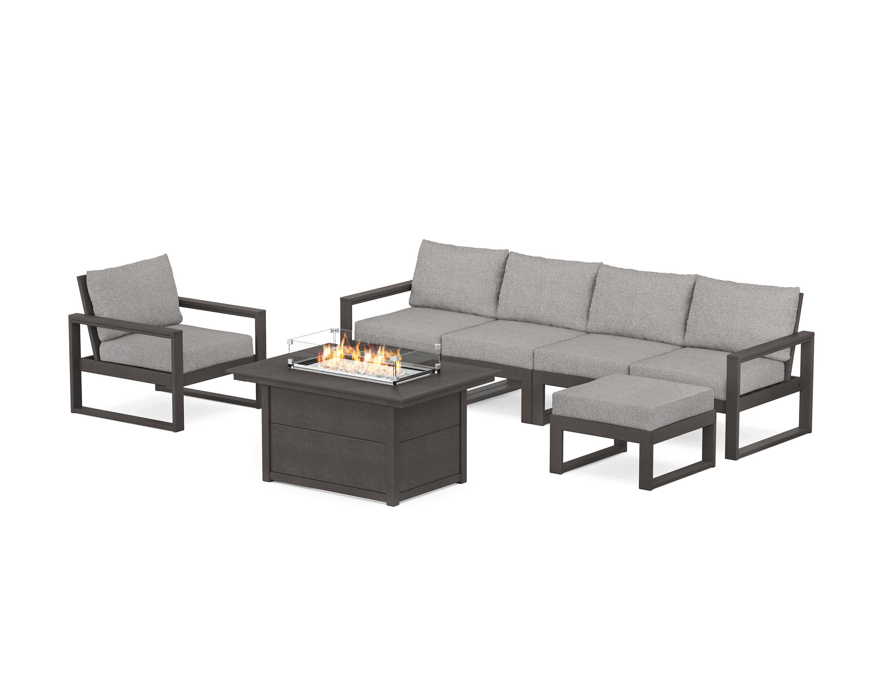 EDGE Sectional Lounge and Fire Pit Set in Vintage Coffee / Grey Mist
