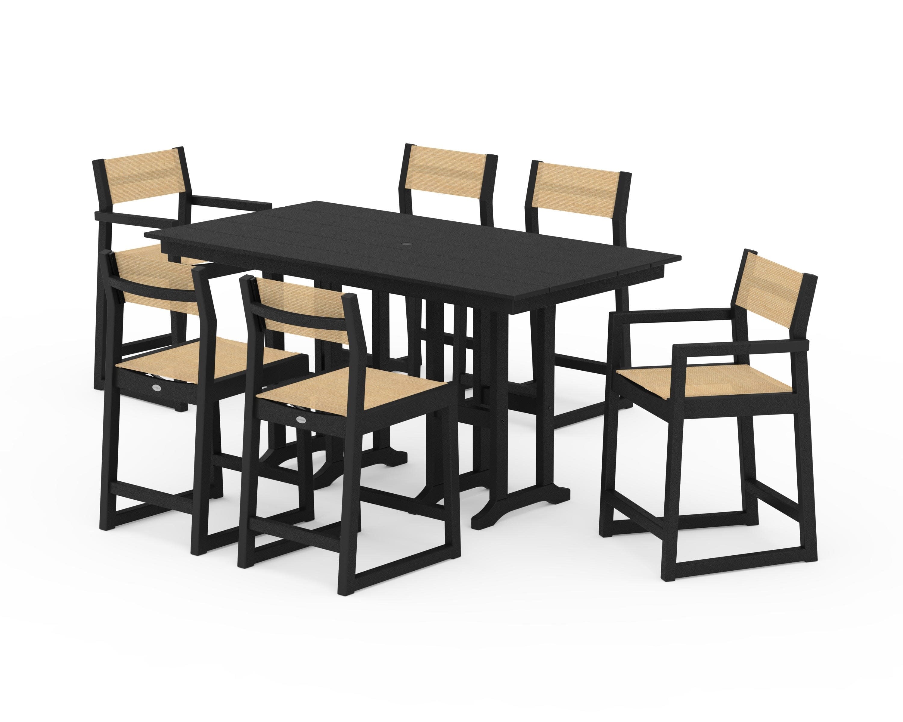 EDGE Sling 7-Piece Farmhouse Counter Set in Black / Dupioni Apricot Sling