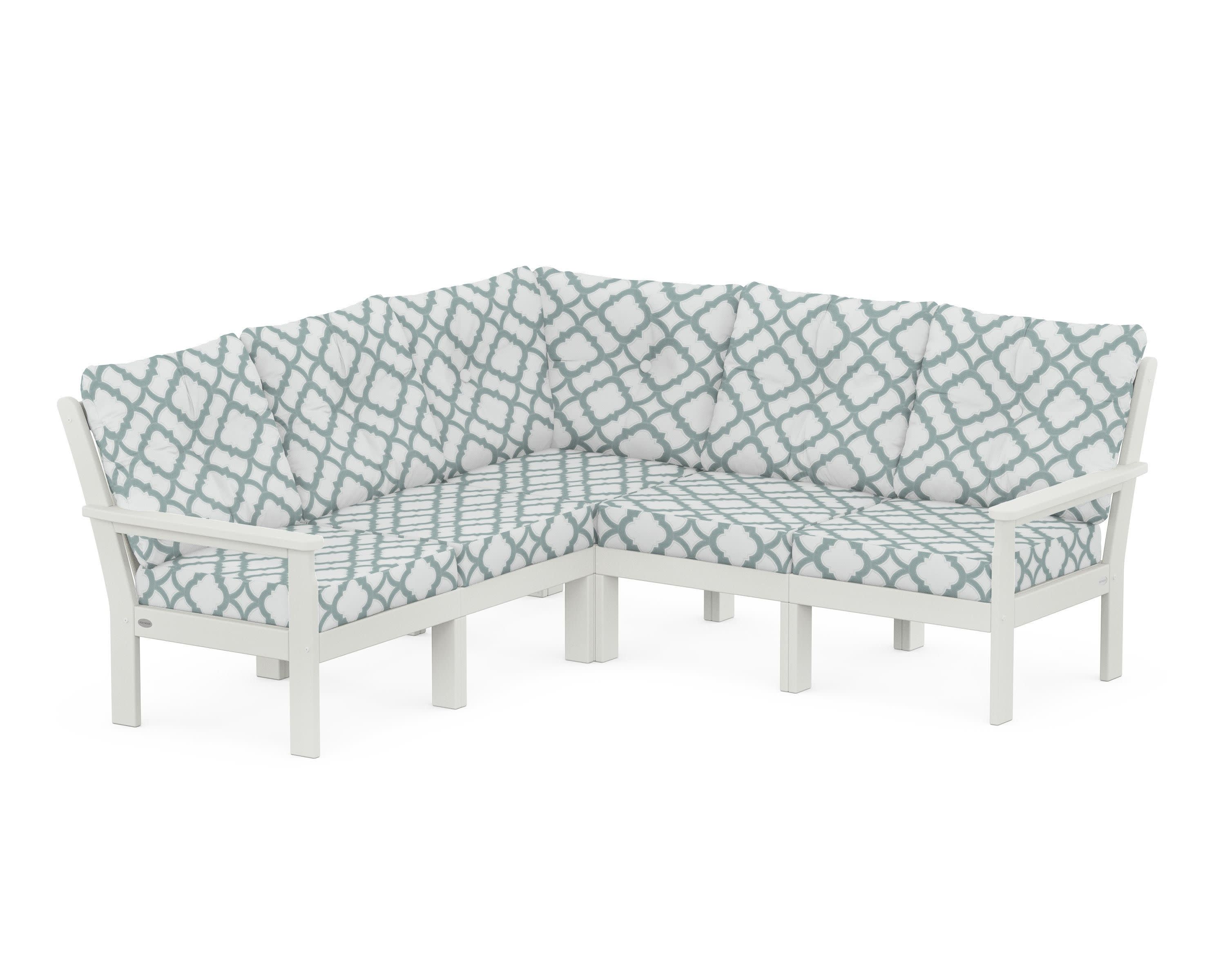 Vineyard 5-Piece Sectional in Vintage White / Trellis Glacier Spa