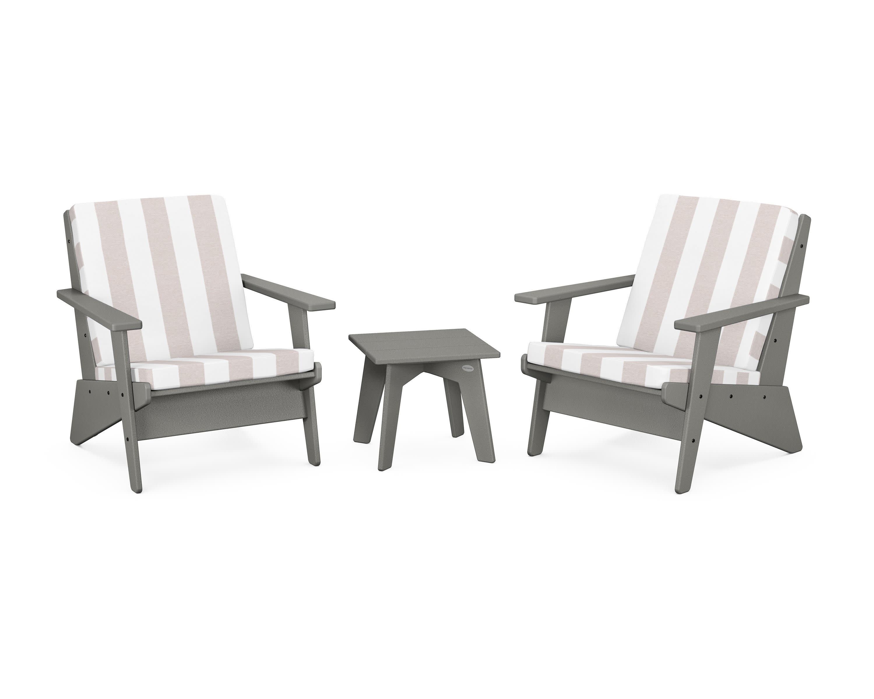 Riviera Modern Lounge 3-Piece Set in Slate Grey / Cabana Stripe Dune Burlap