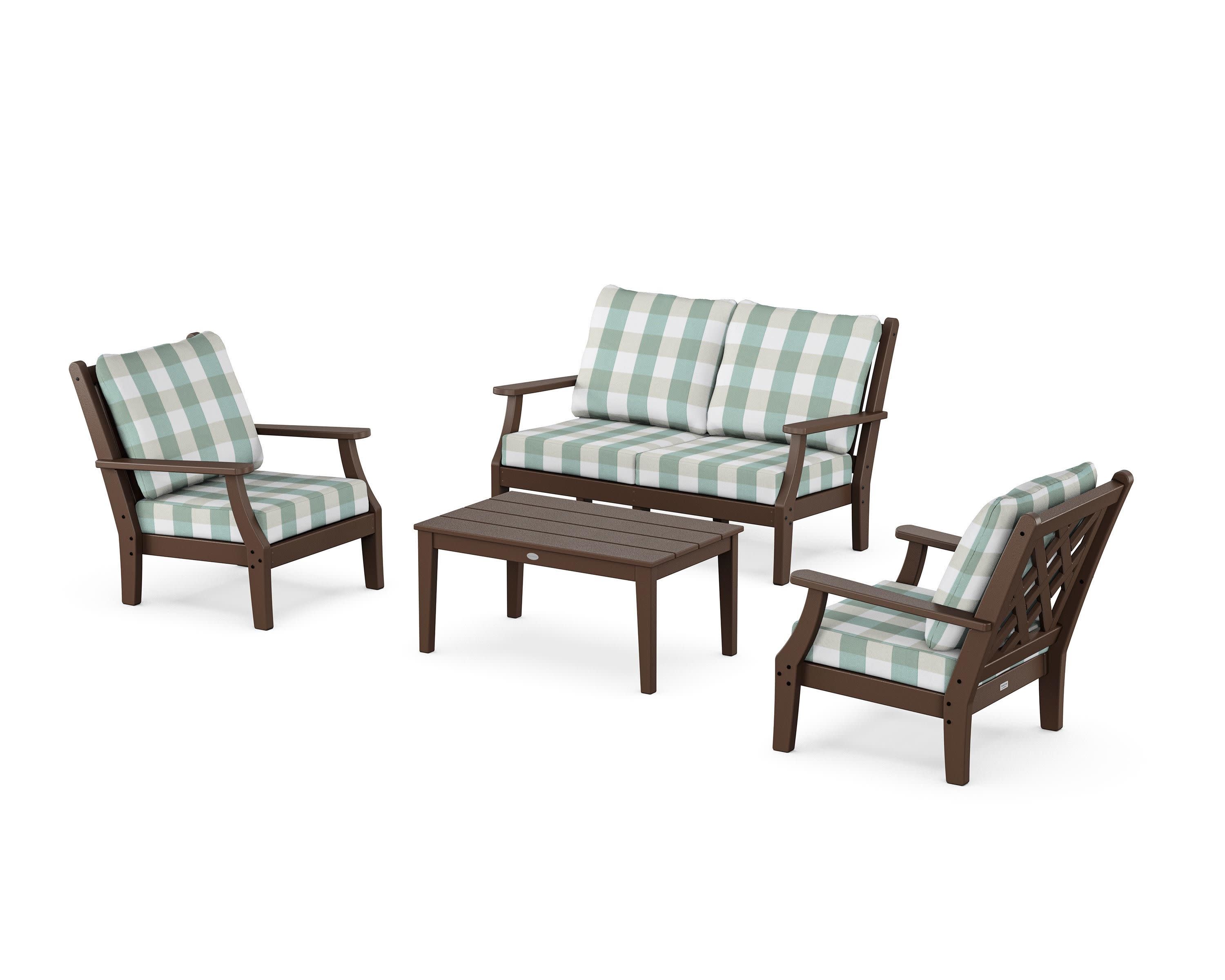 Wovendale 4-Piece Deep Seating Set with Loveseat in Mahogany / Buffalo Plaid Glacier Spa
