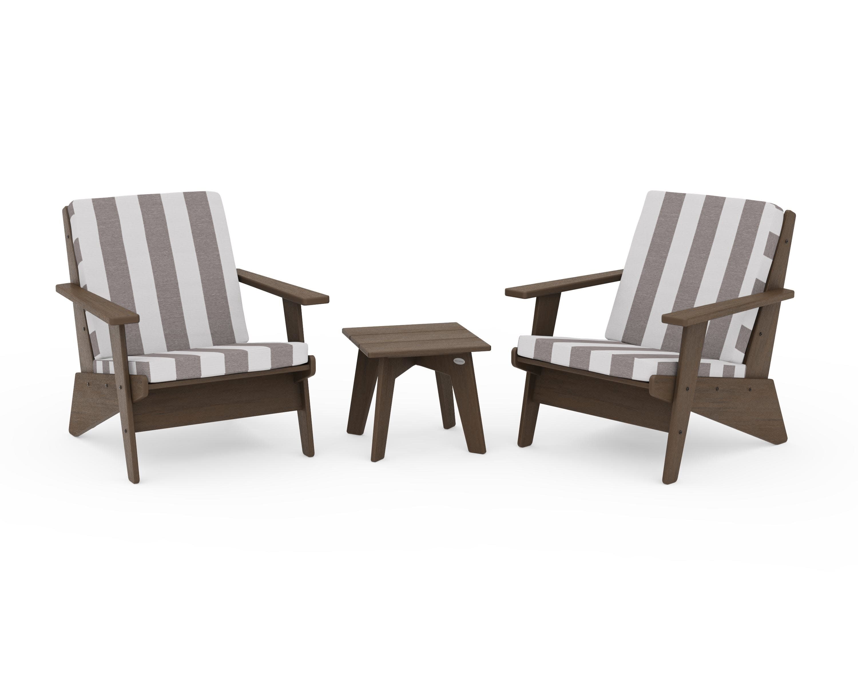 Riviera Modern Lounge 3-Piece Set in Kona / Cabana Stripe Grey Mist