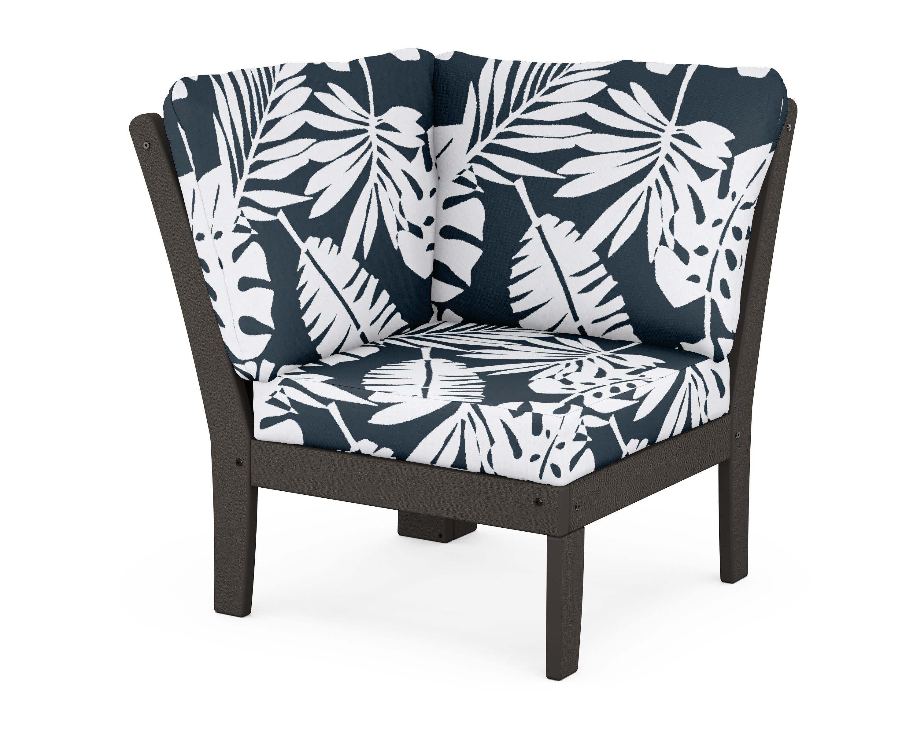 Braxton Modular Corner Chair in Vintage Coffee / Leaf Marine Indigo