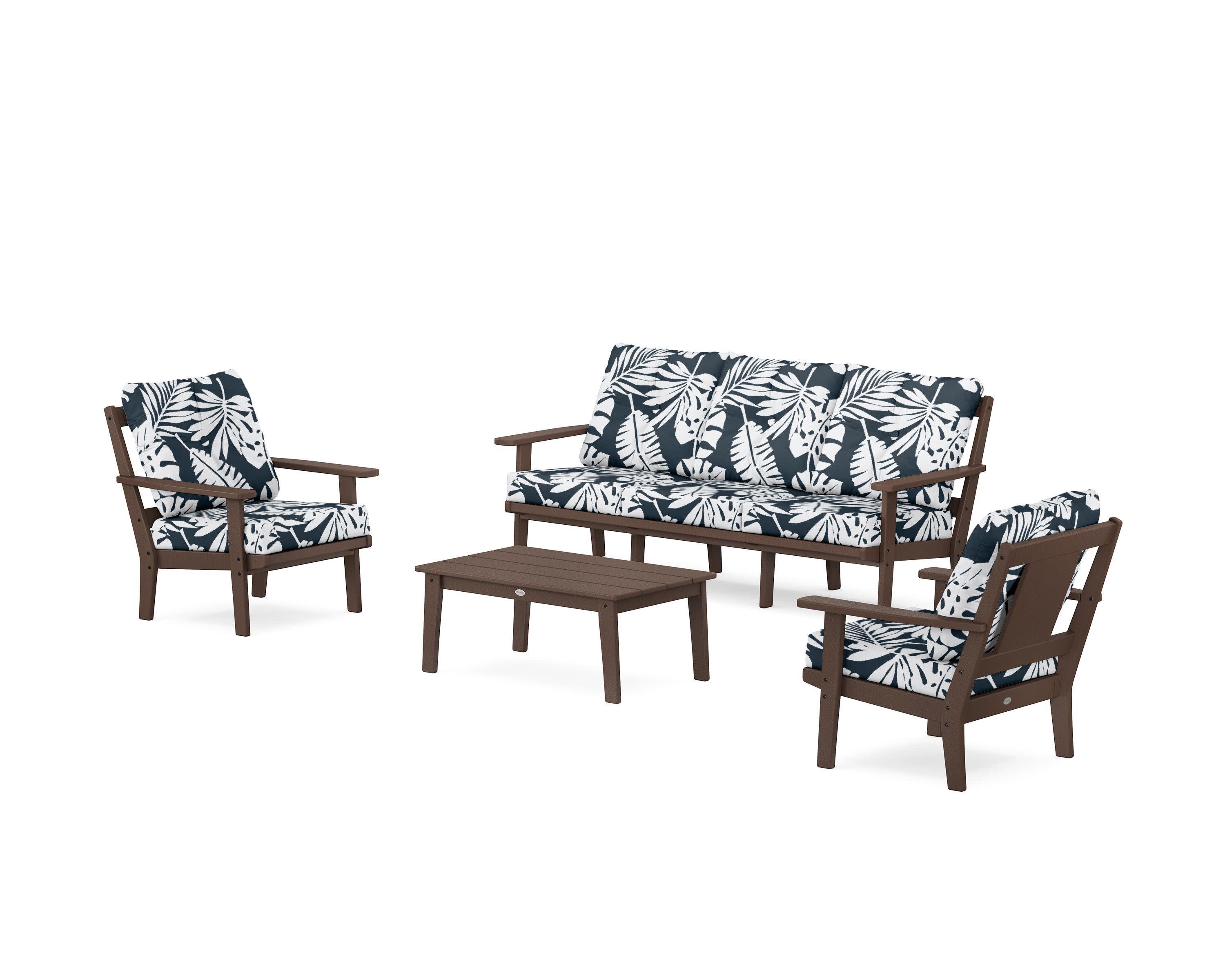 Prairie 4-Piece Deep Seating Set with Sofa in Mahogany / Leaf Marine Indigo