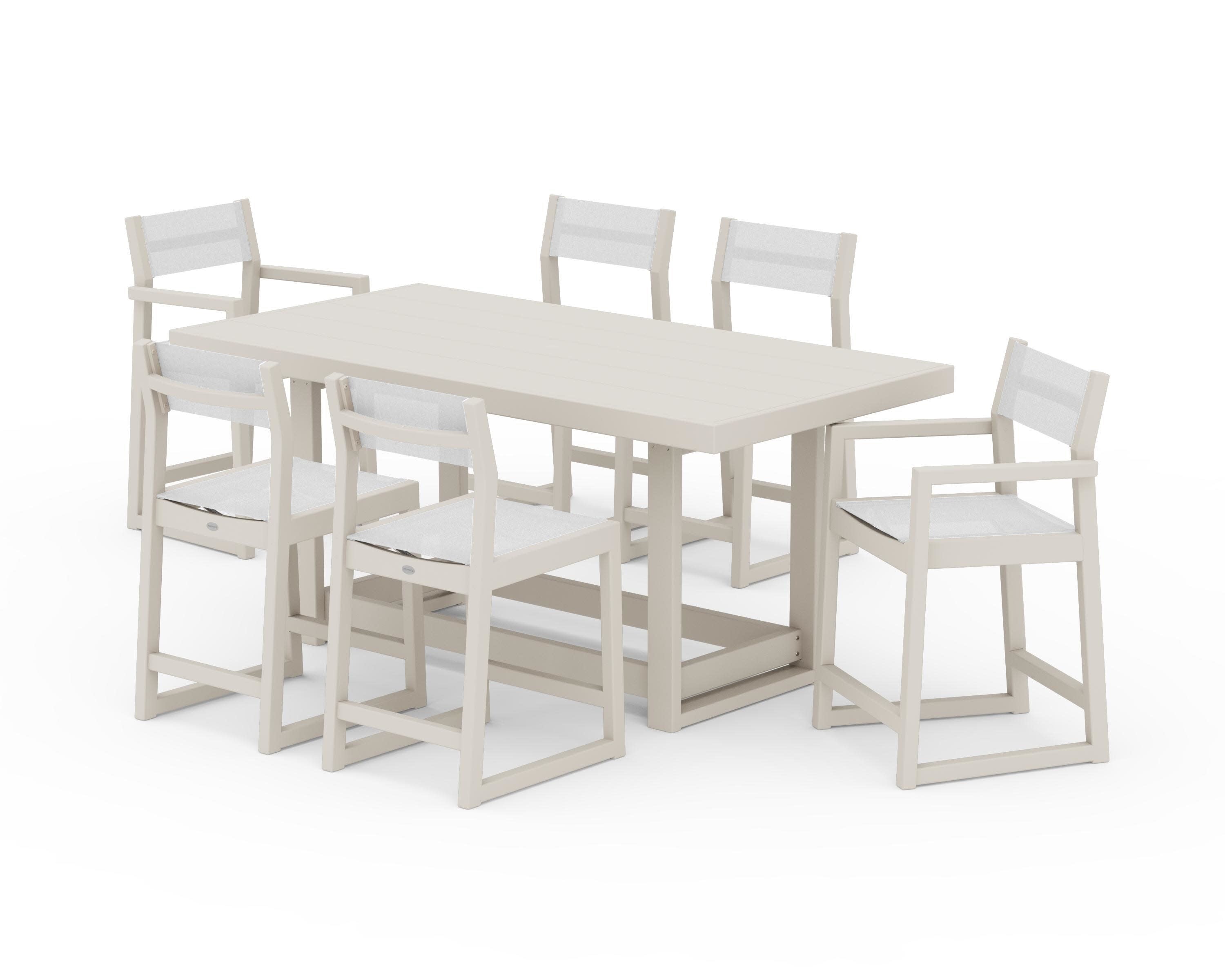 EDGE Sling 7-Piece Counter Table Set in Sand / White Sling